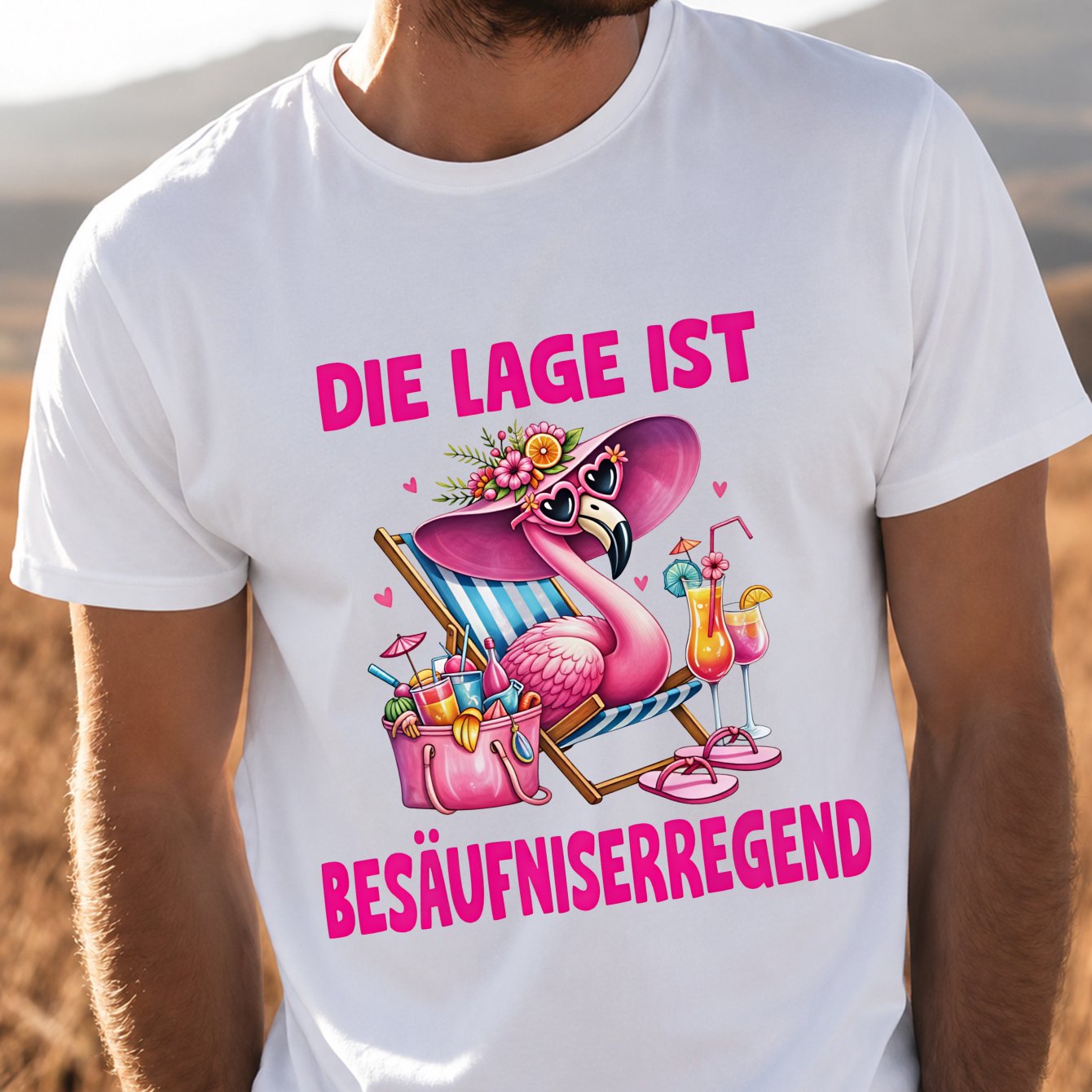 Image of Unisex Short Sleeve T-shirt, Die Lage Ist Besaufeniseregend With Pink Scene Design, For Individuals And Great Gift For, Perfect For Casual Wear And Summer , 100 Percent Cotton