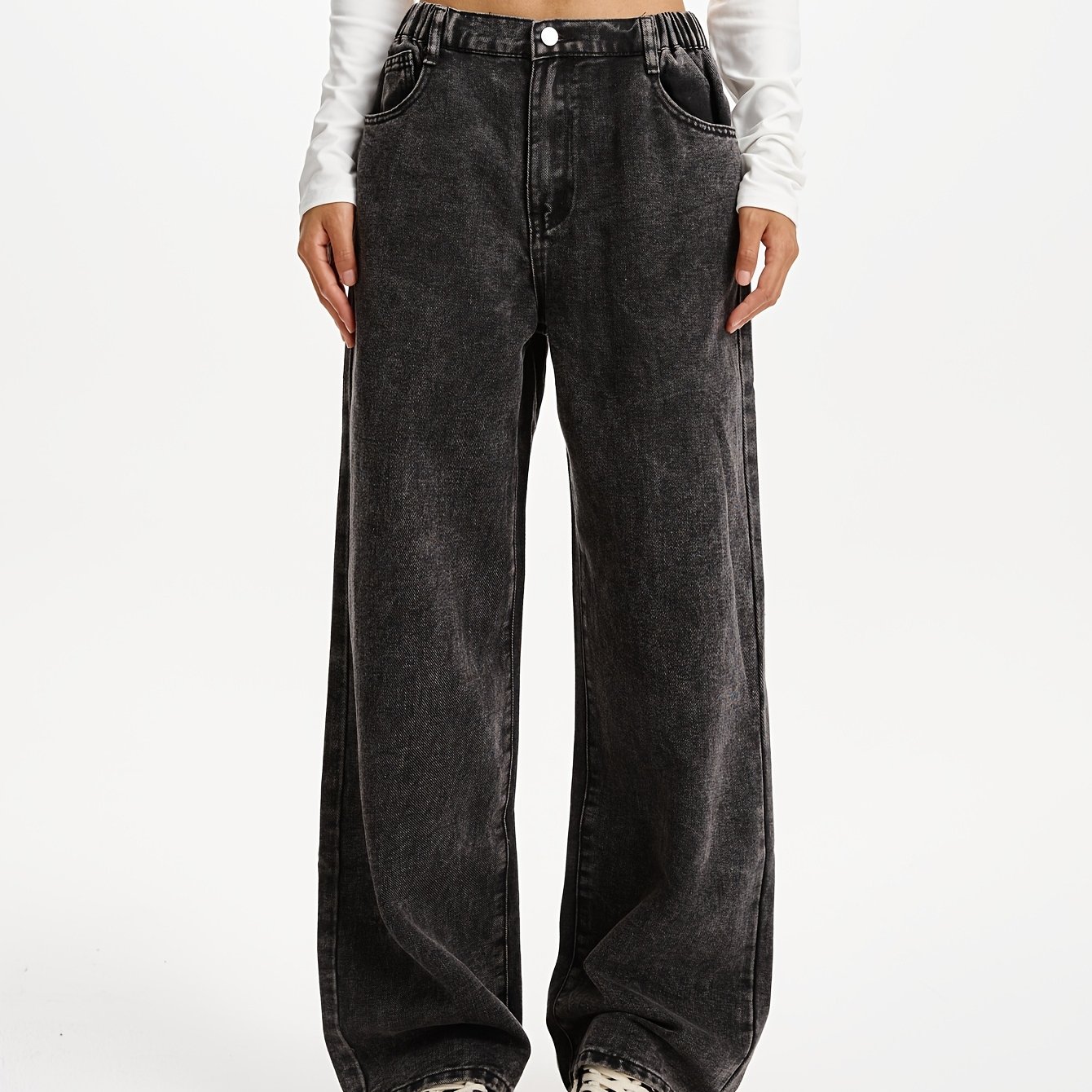 Girls' Jeans, Pants, Teenage Girls' Snowflake Jeans, Retro Personality, , , Loose And Wide Leg Jeans Suitable For Going Out, For Teenager