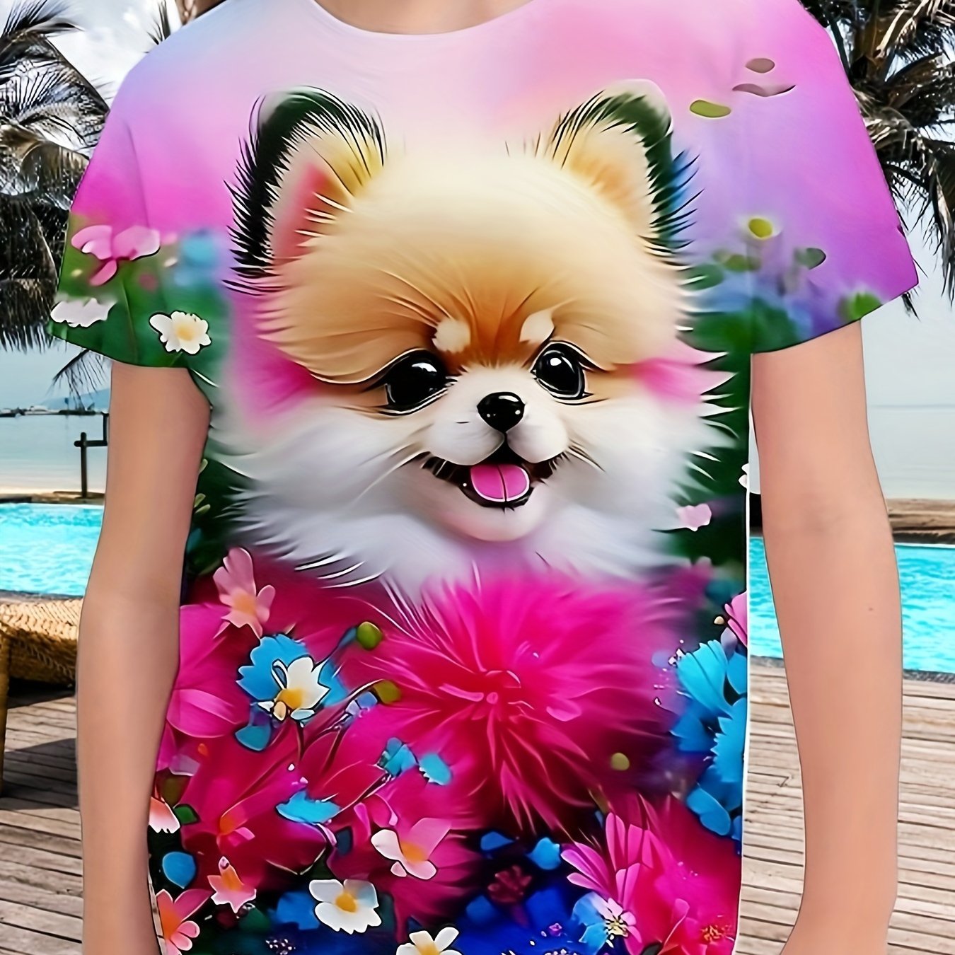 Image of Dog Flower Print T-shirt