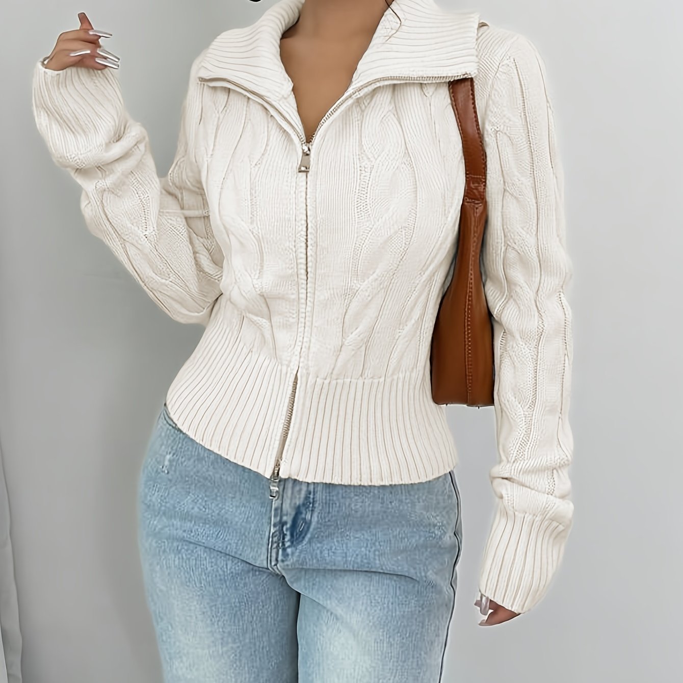 Image of Women'-opening Zipper Hooded Solid-color Cardigan (suitable For Holiday And Vacation Wear)
