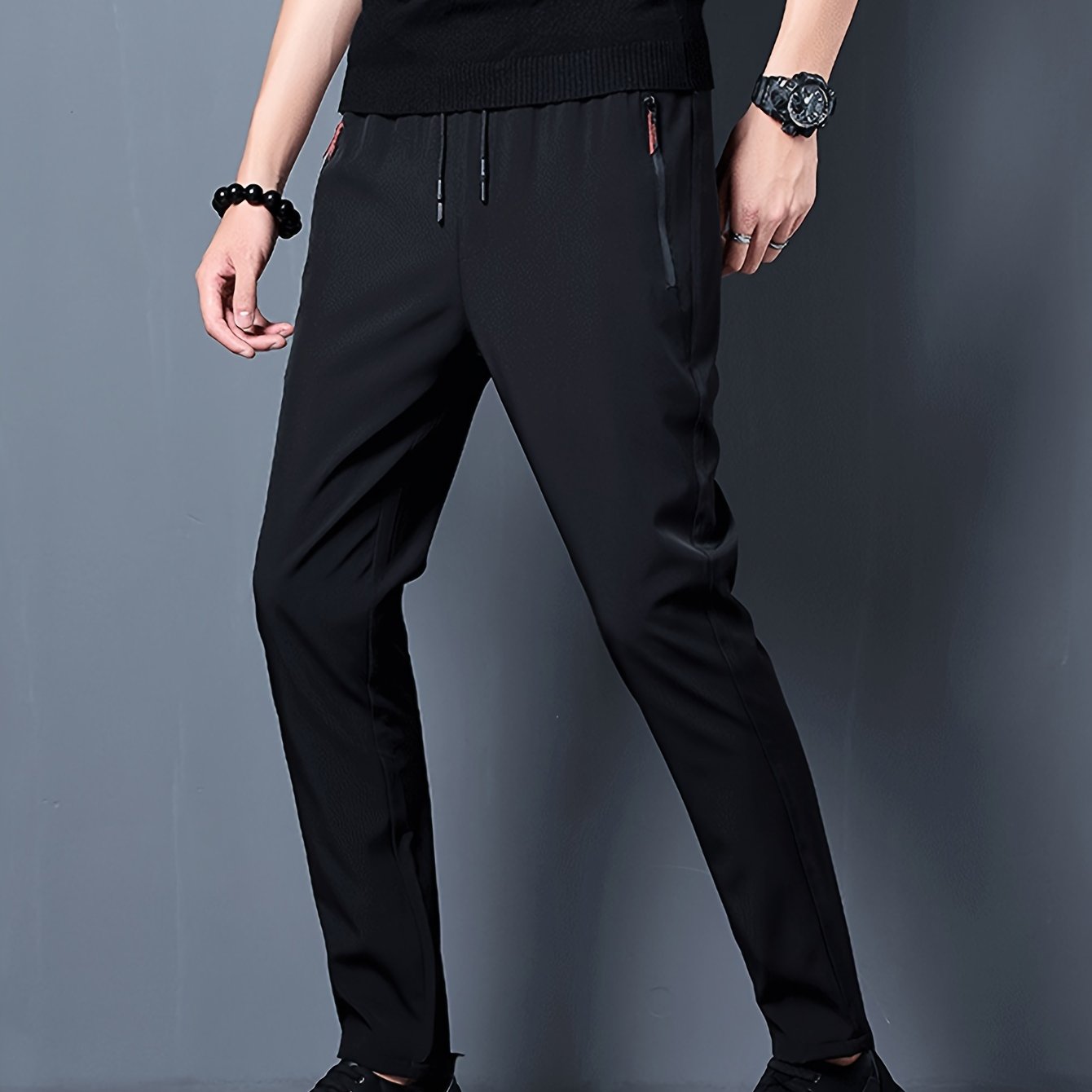 TEMU Men's Pants With Zipper Pockets, Casual Drawstring Pants For Outdoor Activities Gift