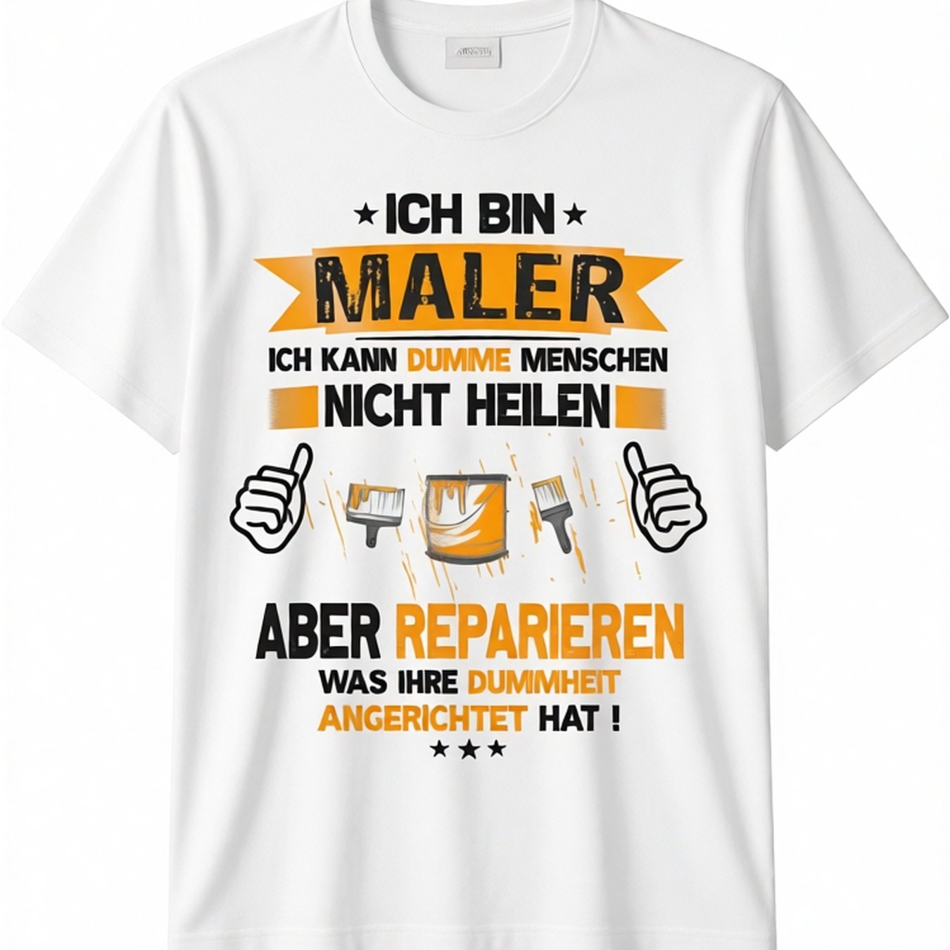 Image of Men's Funny German Painter Saying T-shirt I Painter - Painter's Humor With Paintbrush & Roller Design - Casual Workwear For Painters & Diyers - Comfortable Round Neck Short Sleeve Top