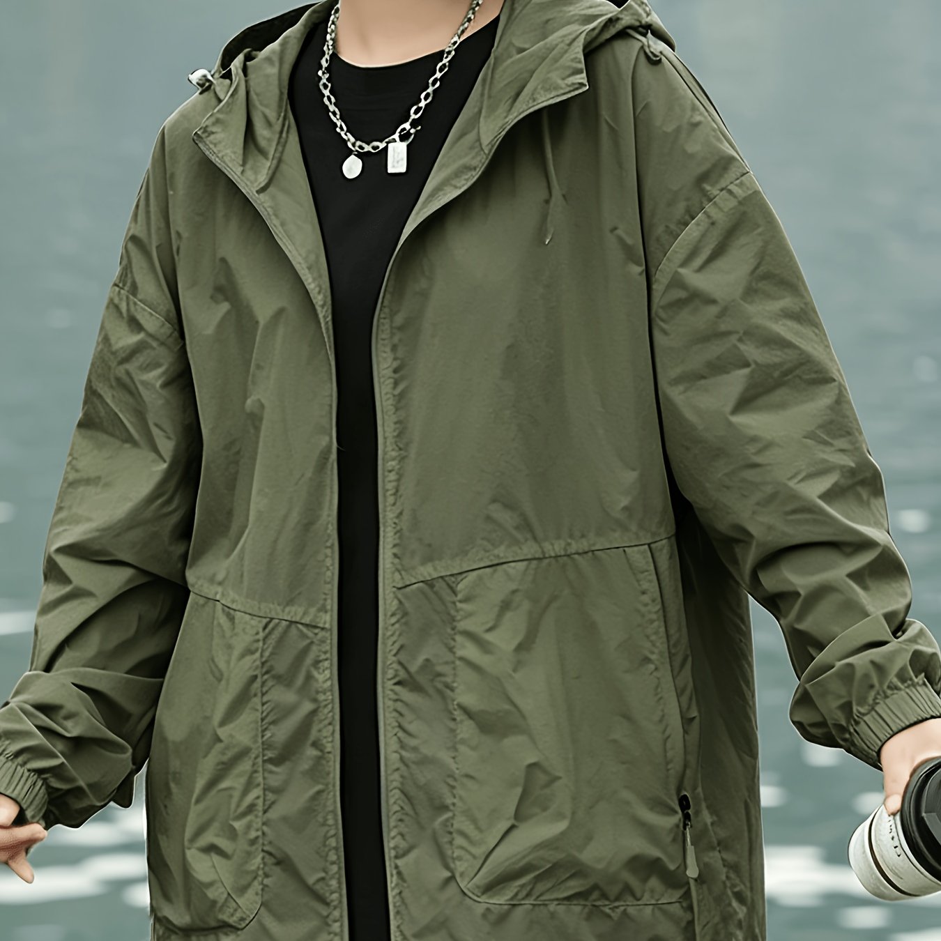 TEMU Plus Size Relaxed Fit Breathable Thin Hooded Jacket For Women; With Large Pockets, Loose Fit, And Versatile Style