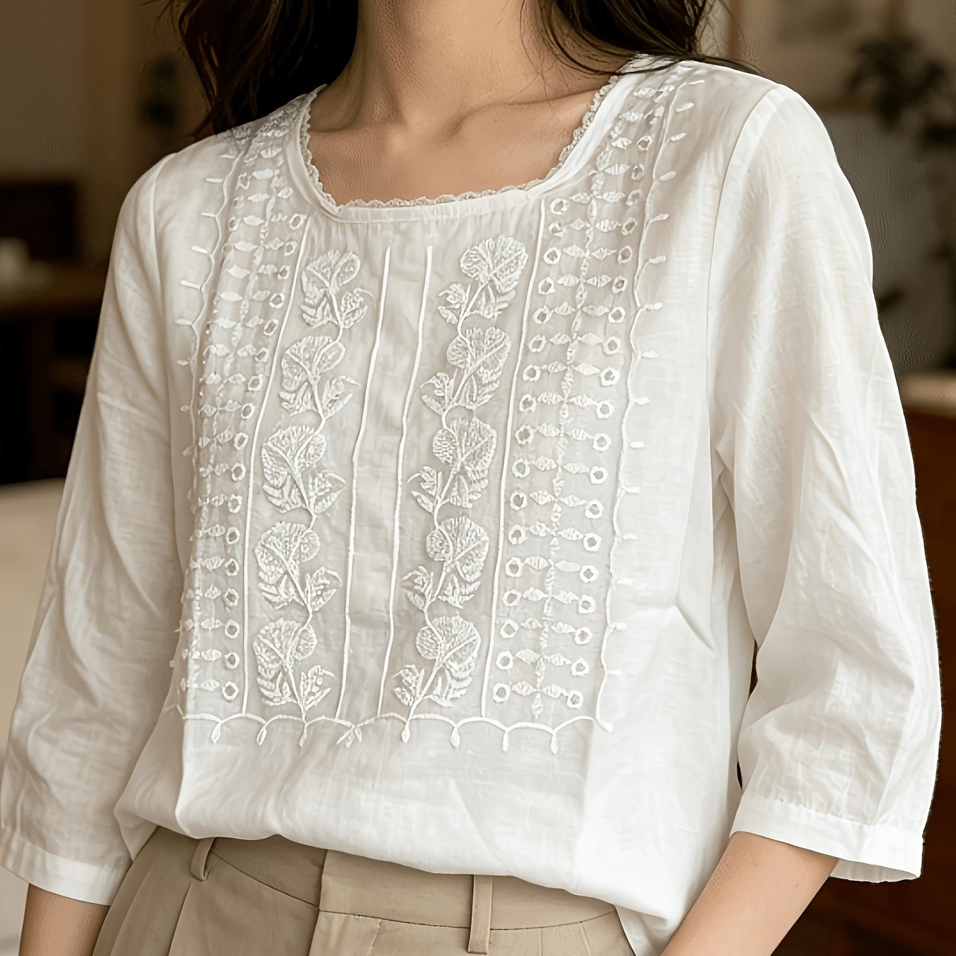 TEMU Chemise brodée décontractée