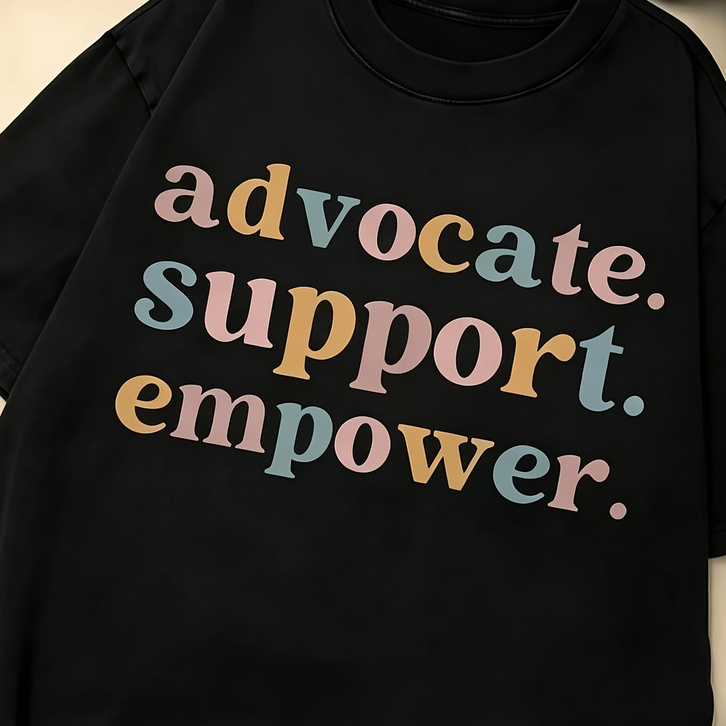 TEMU Advocate Support Colored Words Pattern Printed T-shirt Street Style Fabric Is Suitable For Leisure, Outdoor Outing, S, Holidays, Delivery And .