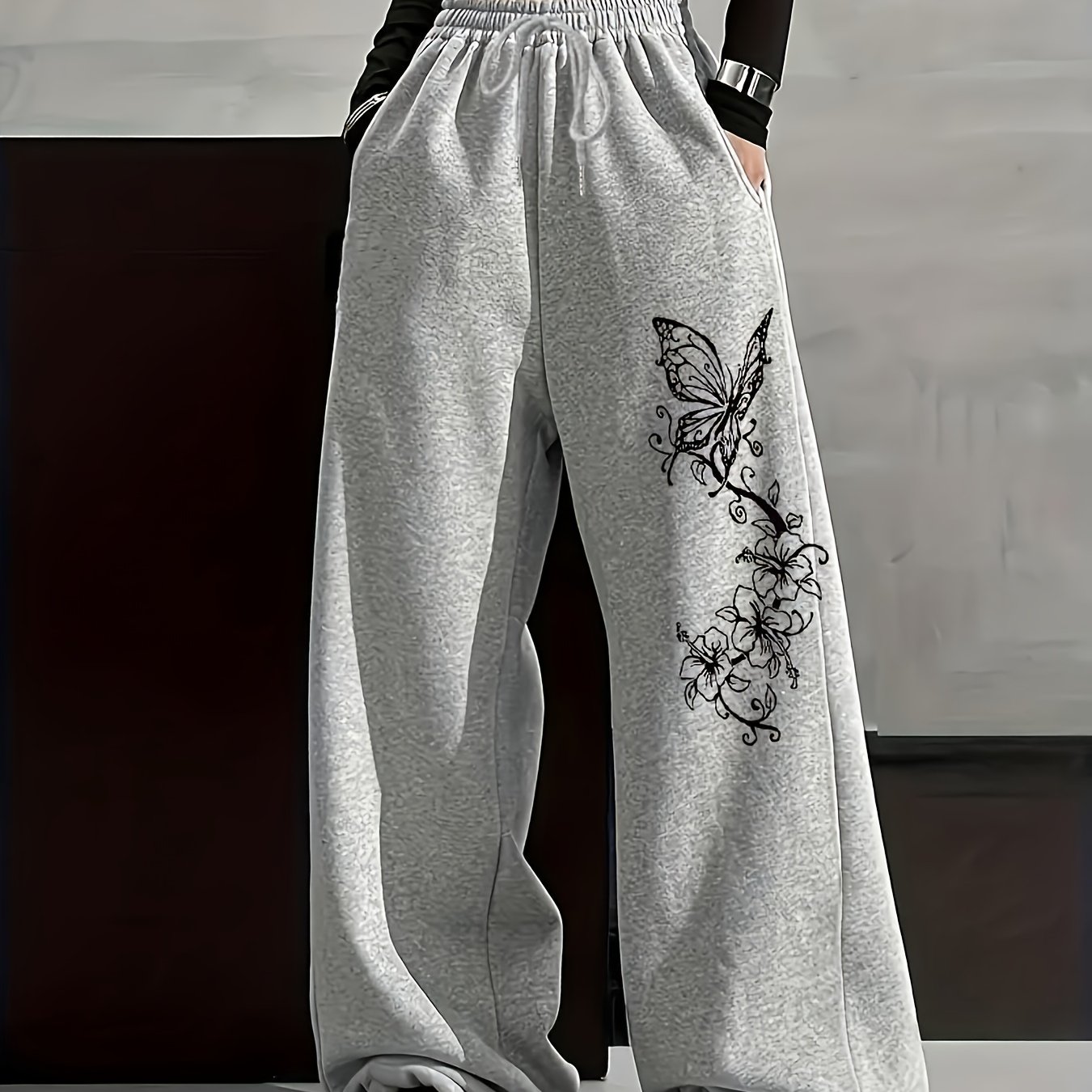 TEMU Autumn And Casual Women's Fleece-lined Trousers, Solid Color Drawstring Waist Trousers, Casual Loose-fitting Sweatpants, Women's Fashion