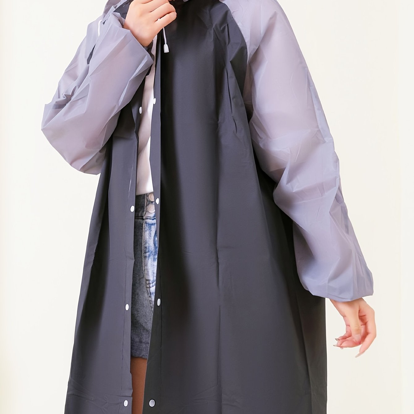 Image of 1pc Dual- Thick Adult Outdoor Sports Raincoat, Windproof And Eva Thick Full -piece Raincoat For Travel, Outdoor Cycling, Portable Raincoat, Drawstring, Hiking, Portable Adult Women's Raincoat