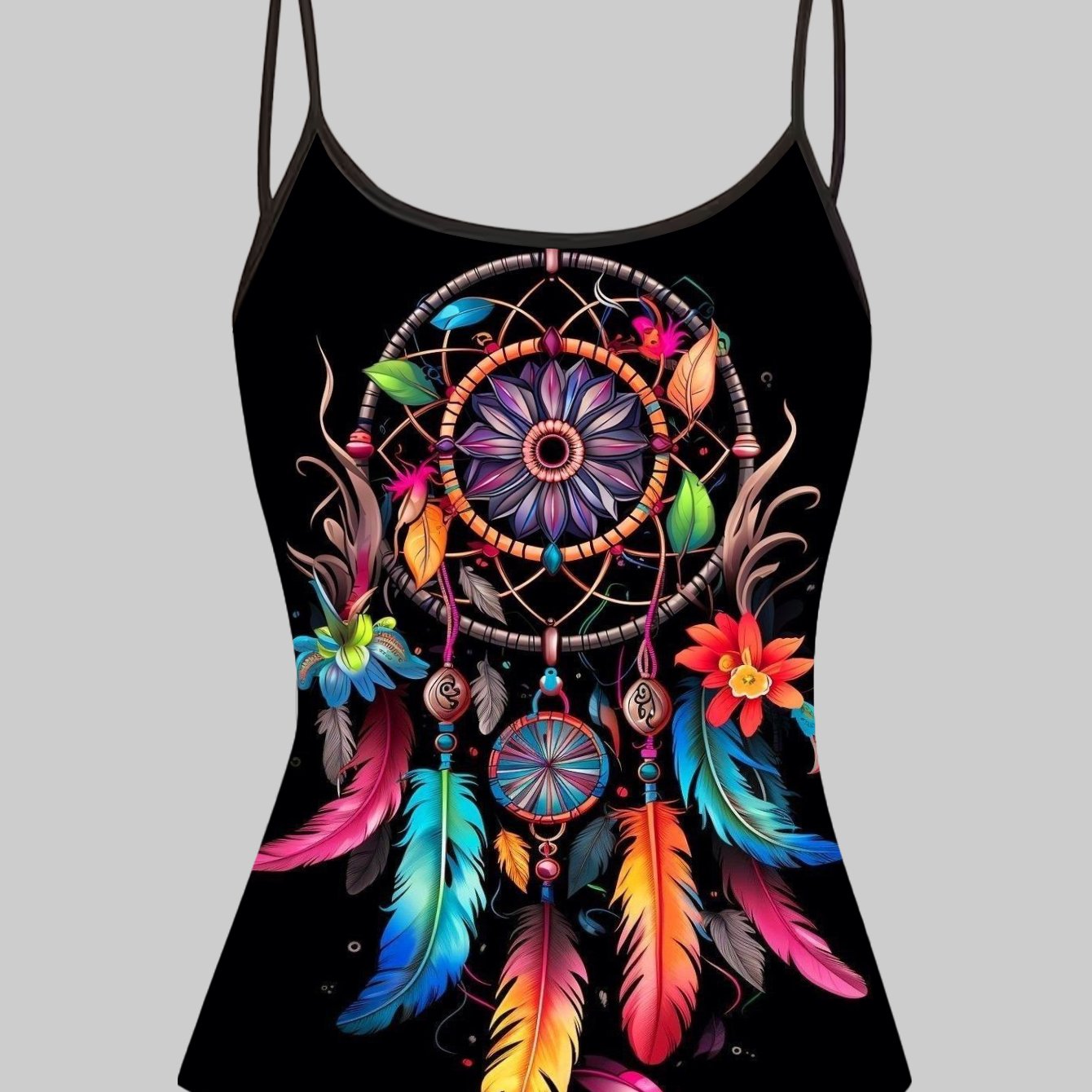 TEMU 1pc Colorful Dreamcatcher Print Spaghetti Strap Camisole Bohemian Style Top