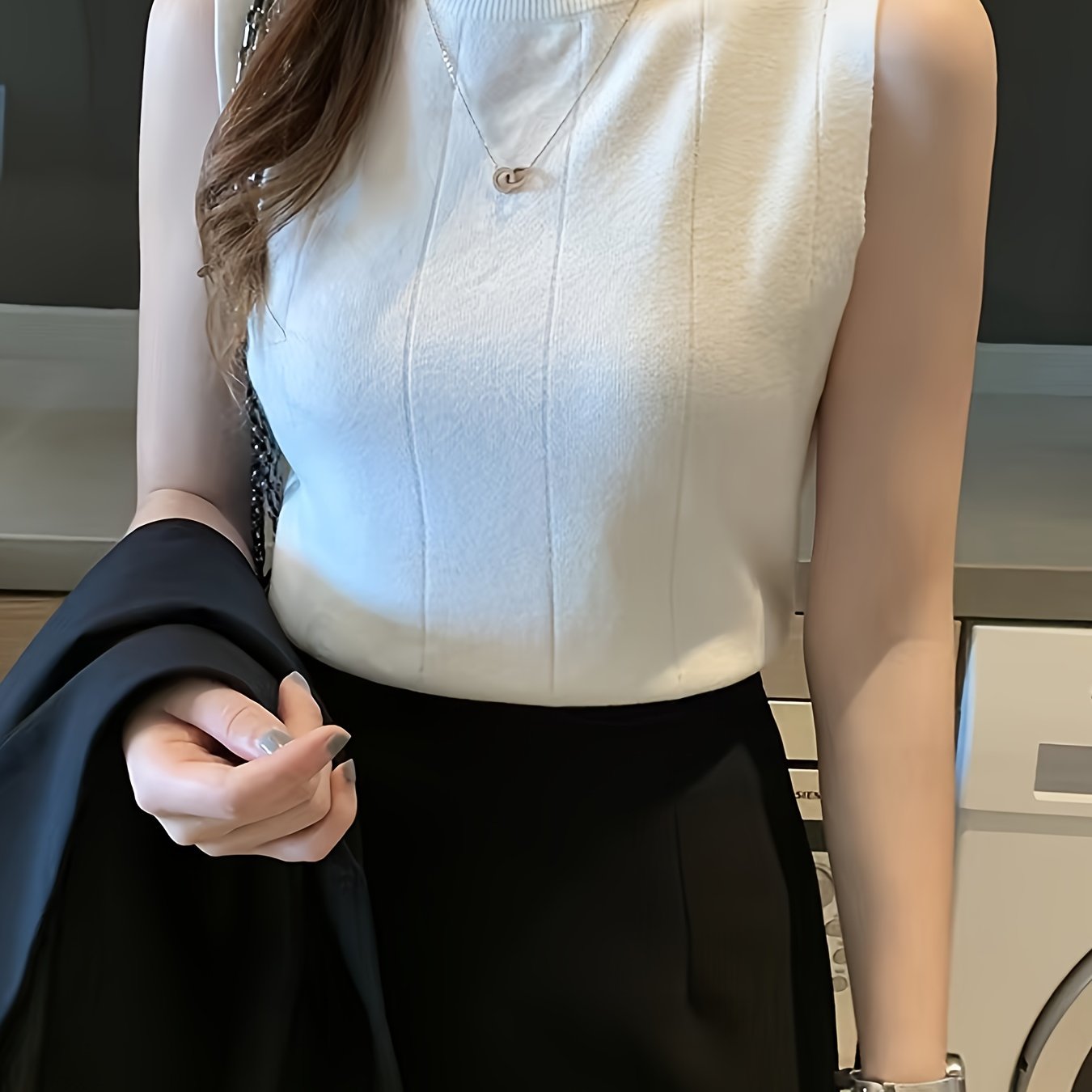 TEMU Chaleco de entallado para mujer, cuello , sin , en capas o solo, top de estilo commuter | Chaleco de cuello | Tejido , chaleco sin