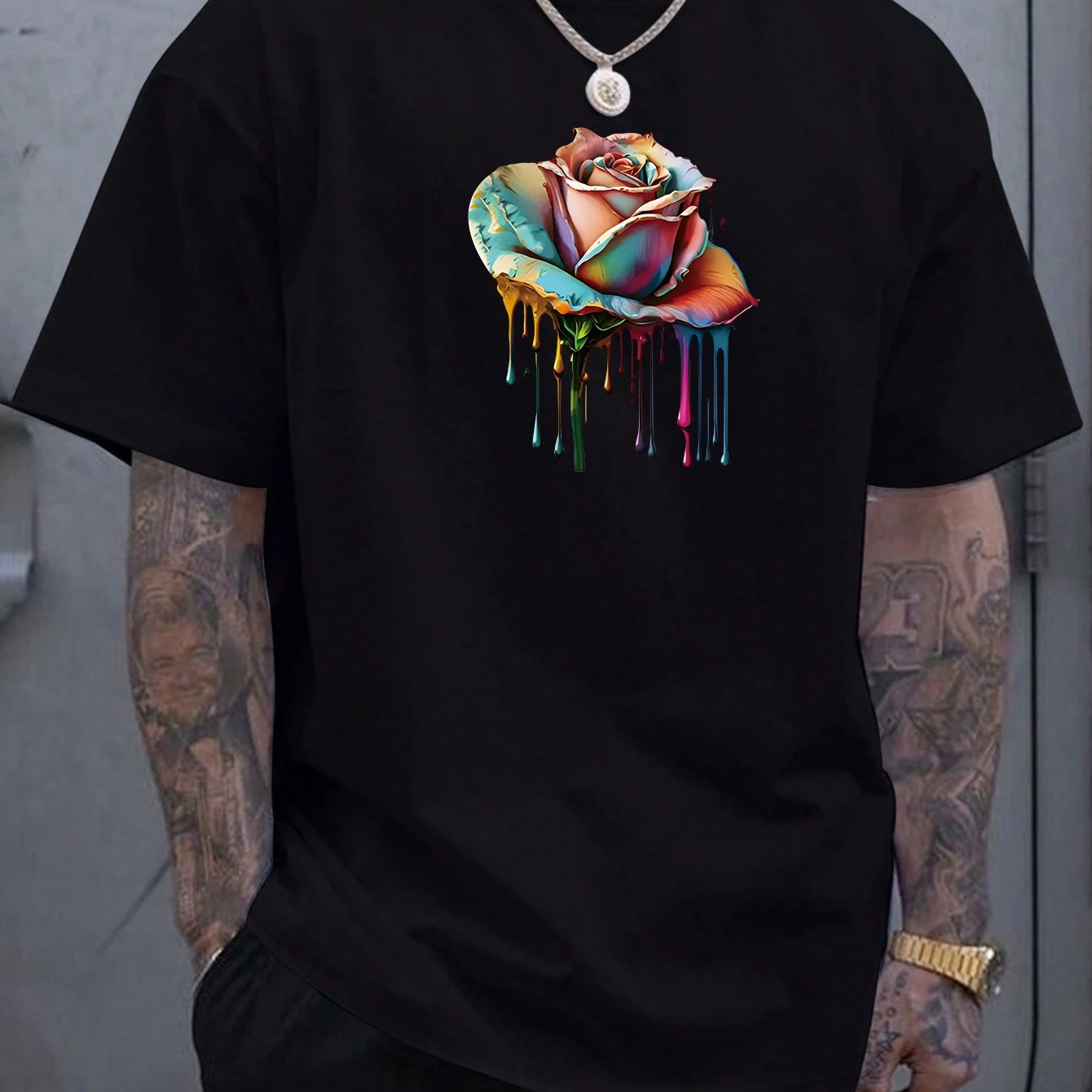TEMU Colored Roses Print Clothing, Footwear, And Jewelry > Men's Fashion > Large Men's Clothing > Large Men's Clothing Tops, T-shirts, Shirts > Large