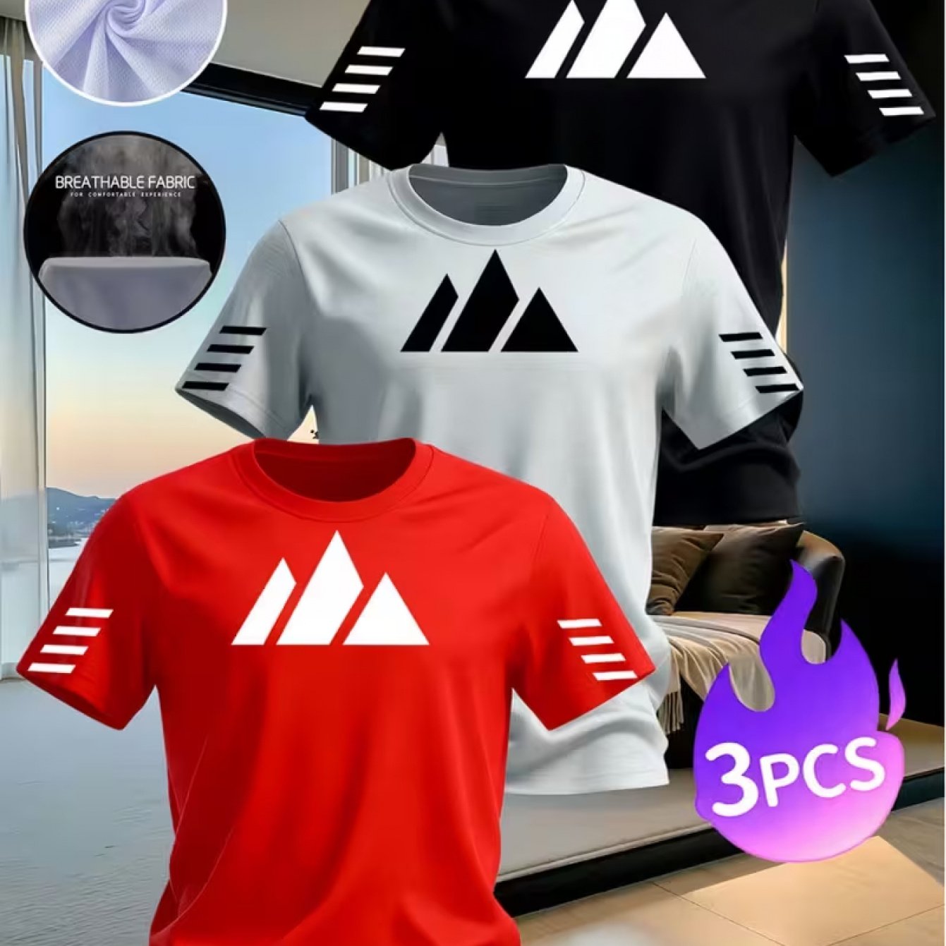 TEMU 2026 Summer New Arrival 3pcs Men's Outdoor Casual Short-sleeve T-shirt, Summer Breathable Comfortable Loose