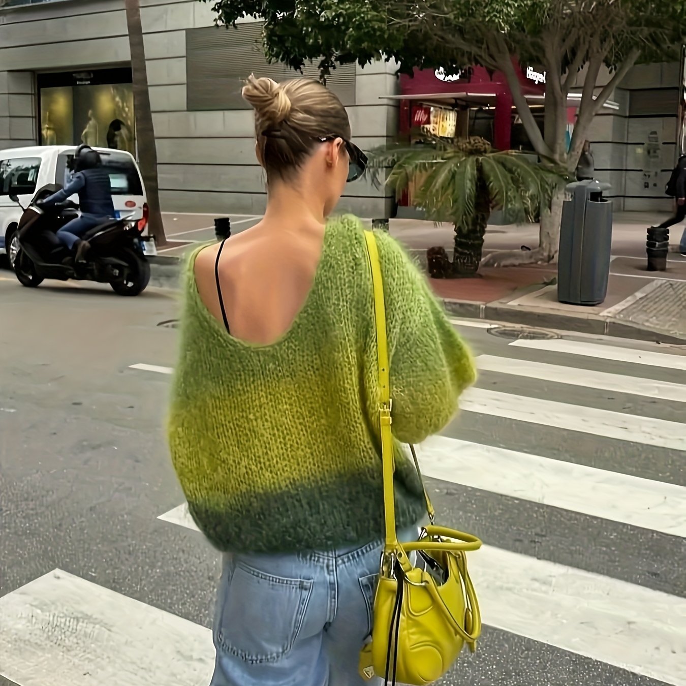 Floral French Lazy Backless Elegant Long Sleeve V-neck Women's Pullover Sweater