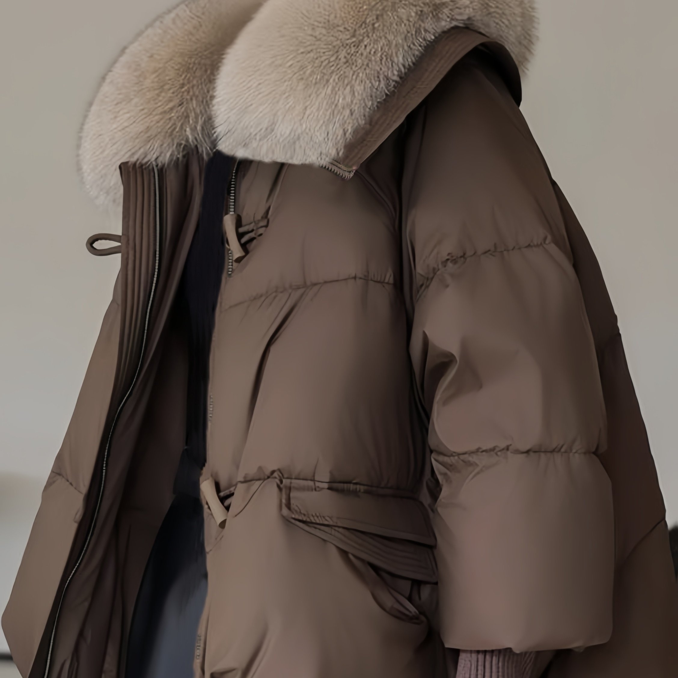 Image of Autumn And Winter Women's Fashionable And Elegant Thickened Loose Detachable Artificial Large Zipper Large Pocket Thickened Warm Coat