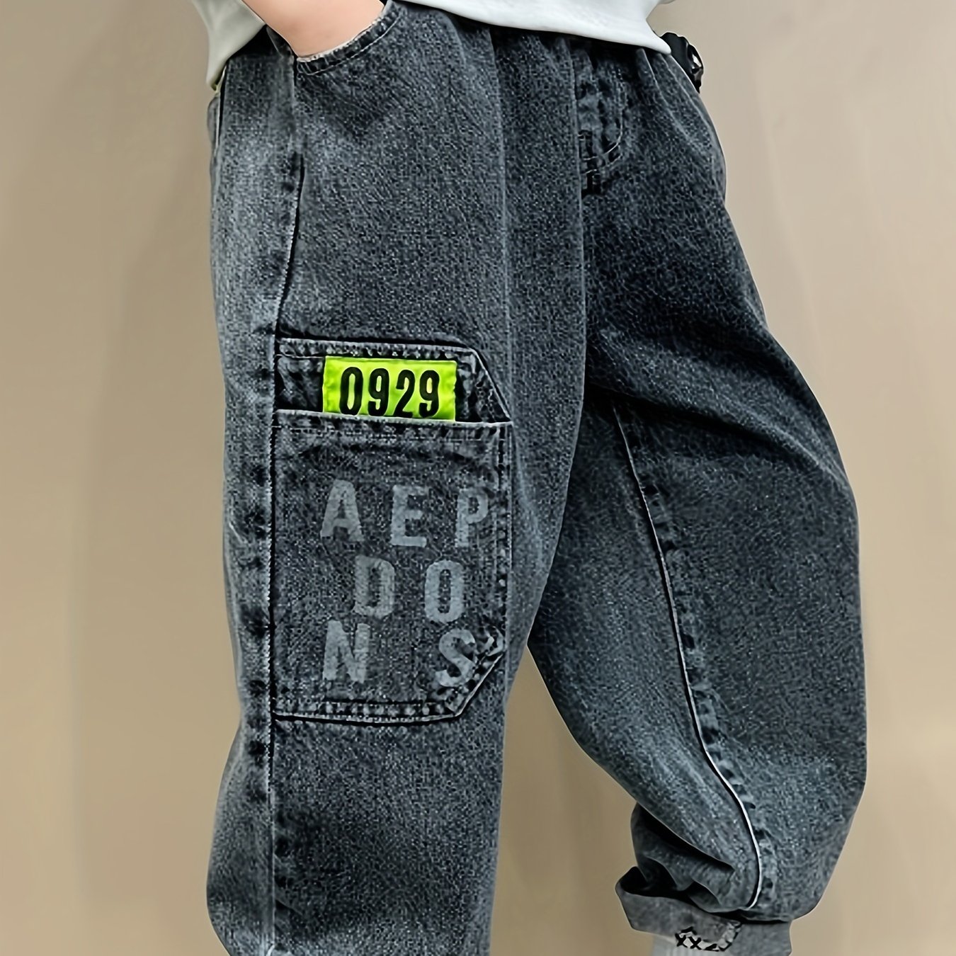 Image of Boys' Vintage Washed Denim Pants With Ankles - Loose Fit /cowgirl Jeans Suitable For Kids, Spring Summer Fall Casual Wear, Machine Washable (no Dryer)