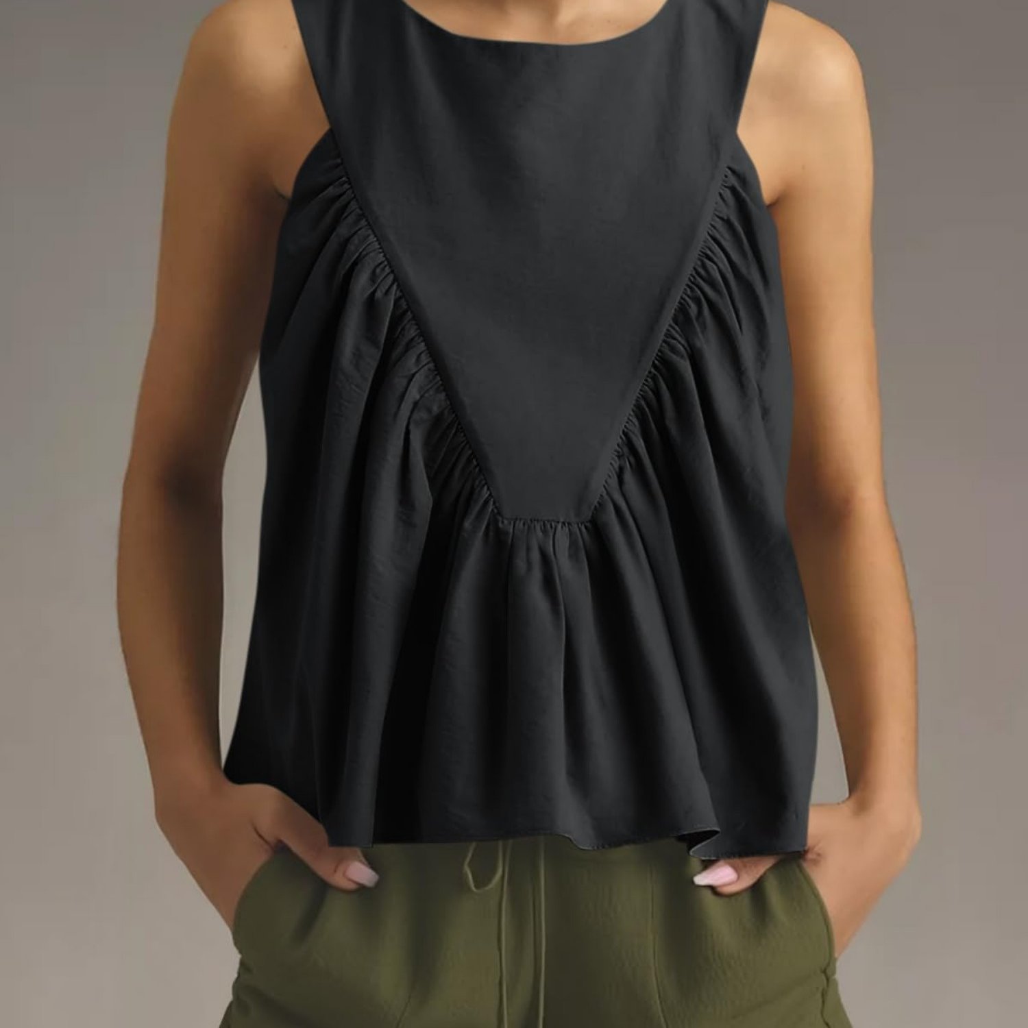 Image of Womens Peplum Babydoll Tank Tops Summer Sleeveless Loose T Shirts Casual Shirred Flowy Tops