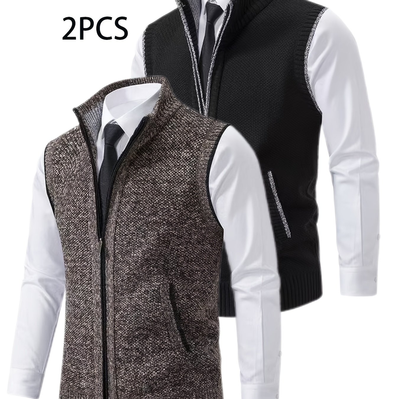 TEMU Lot de 2 gilets cardigans unisexes style printemps/automne en pull avec fermeture éclair et vraies poches, couleur unie