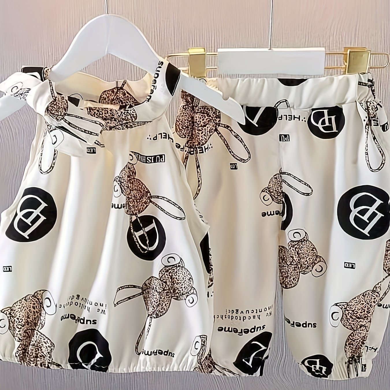 Image of Girls' Outfit Girls' Sleeveless Vest Summer Thin Girly Toddler 2pcs Set, For Outdoor