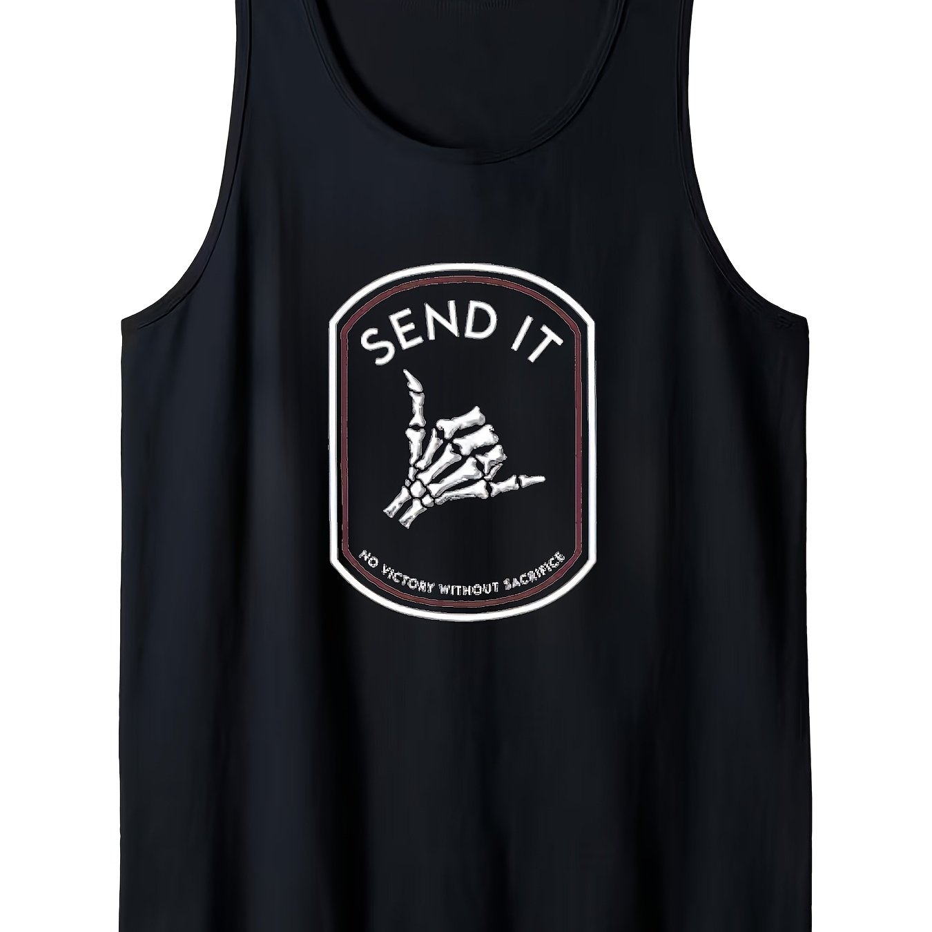Black Tank Top Featuring A Skeleton Hand With 'no Victory Without Sacrifice'. Ideal For Gym Workouts, Running, And Casual - Perfect For Sports And Daily Training Attire
