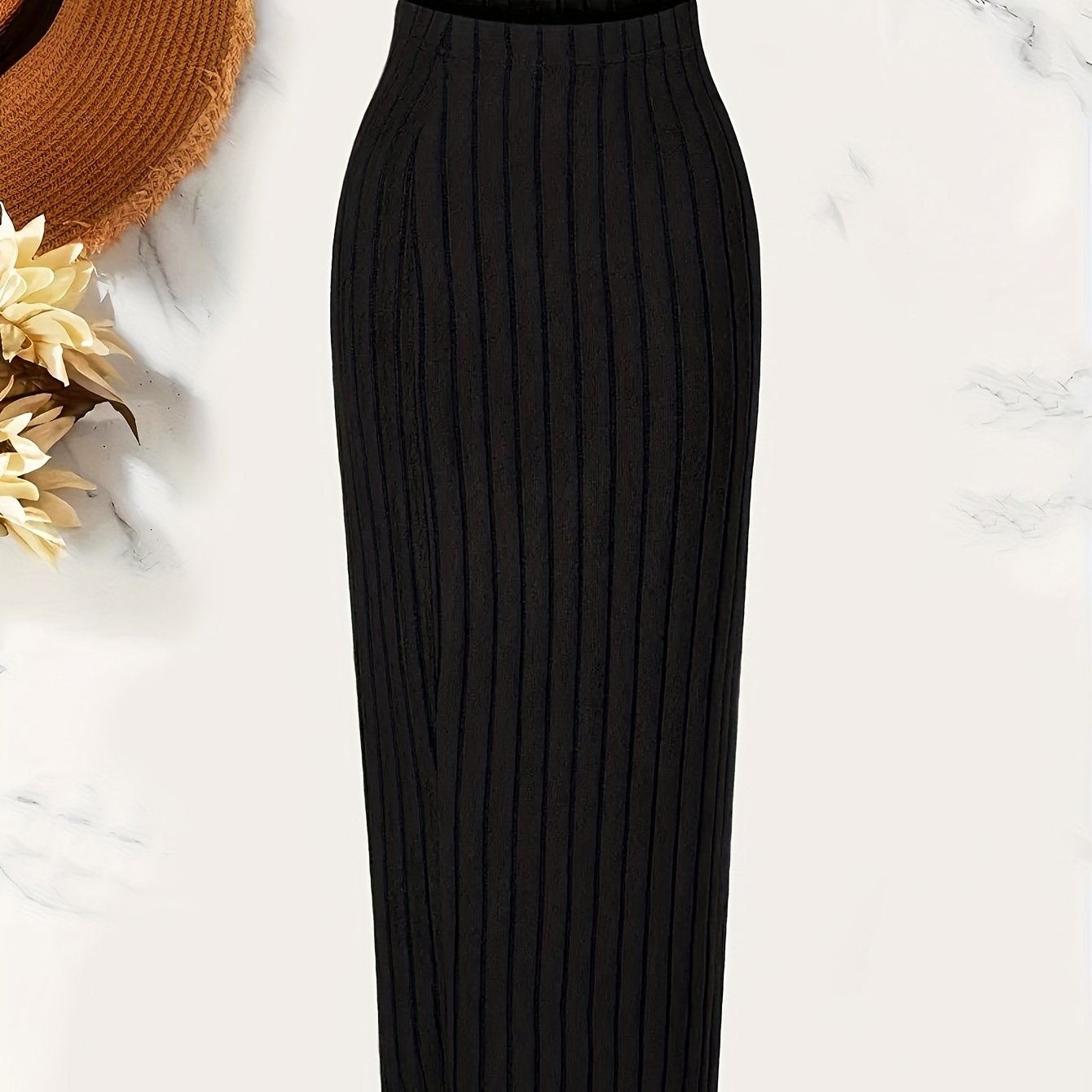 TEMU Plus Size, Women's Fashion High-waisted Tight Pencil Skirt With Ribbed Elastic Waistband