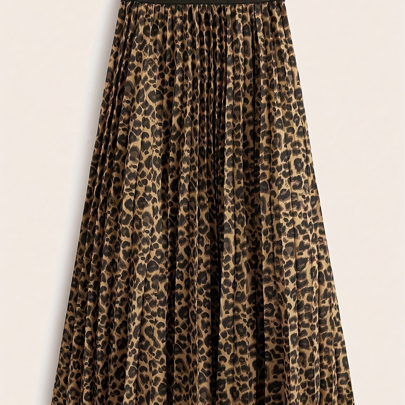 TEMU Women's Casual Leopard Print Pleated Skirt - Tiered Flared Hem, Machine Washable Versatile Style For Casual Attire & Parties, Cute Skirts, Party