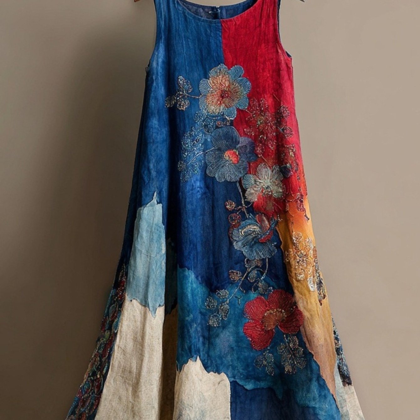 Plus Size, Spring/summer Women's Floral Dress, Round Neck Women's Vest Dress, Vintage Bohemian Style, Suitable For Beach Vacations And Daily