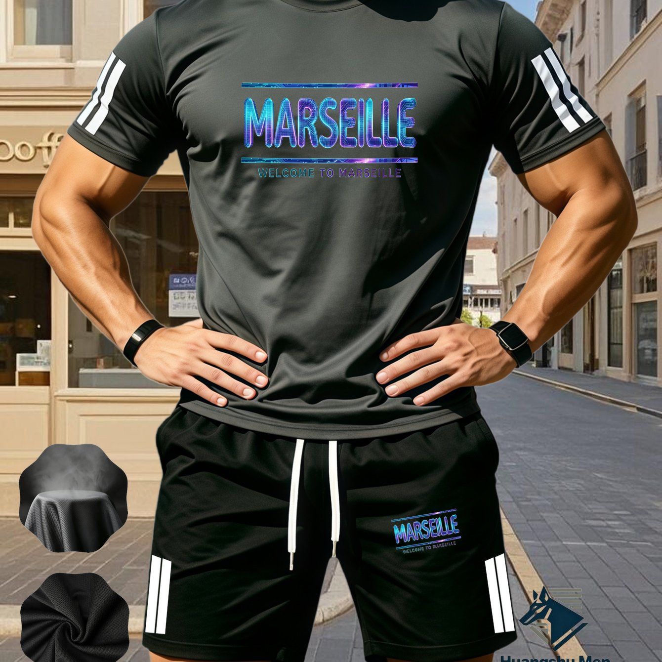 TEMU Men's Fashion Sportswear 2pcs Set, Including A Short-sleeve T-shirt And Casual Shorts. And Shorts Feature Vibrant "" Lettering And The "welcome