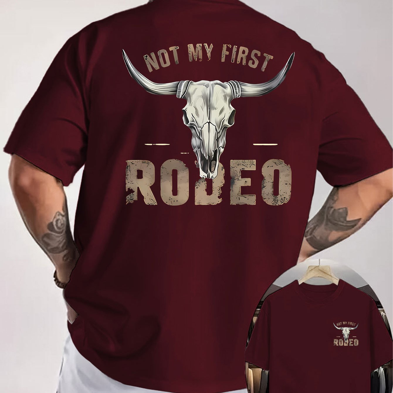 TEMU Not Rodeo Double-sided Print Men's T-shirt, Western Cowboy Elements, Enthusiast Versatile Loose Top