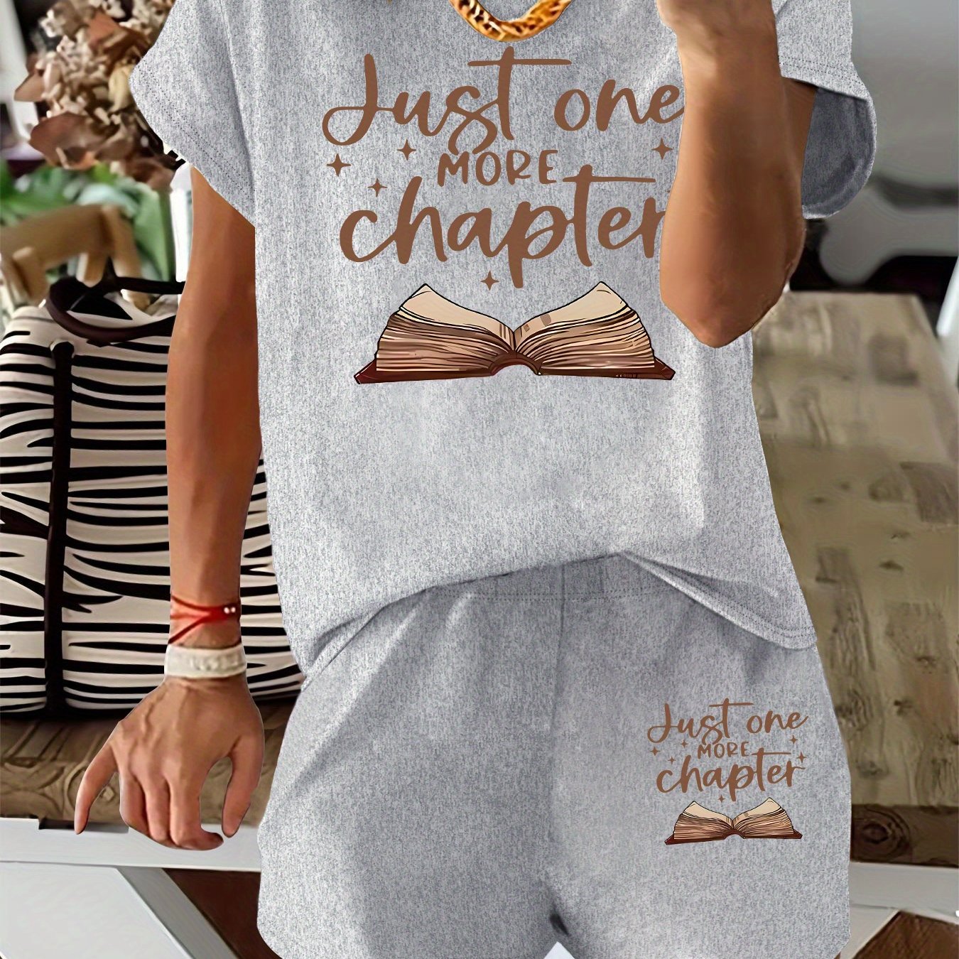 TEMU Ensemble Deux Pièces Imprimé Graphique, T-Shirt à Manches Courtes et Short, Vêtements Femme