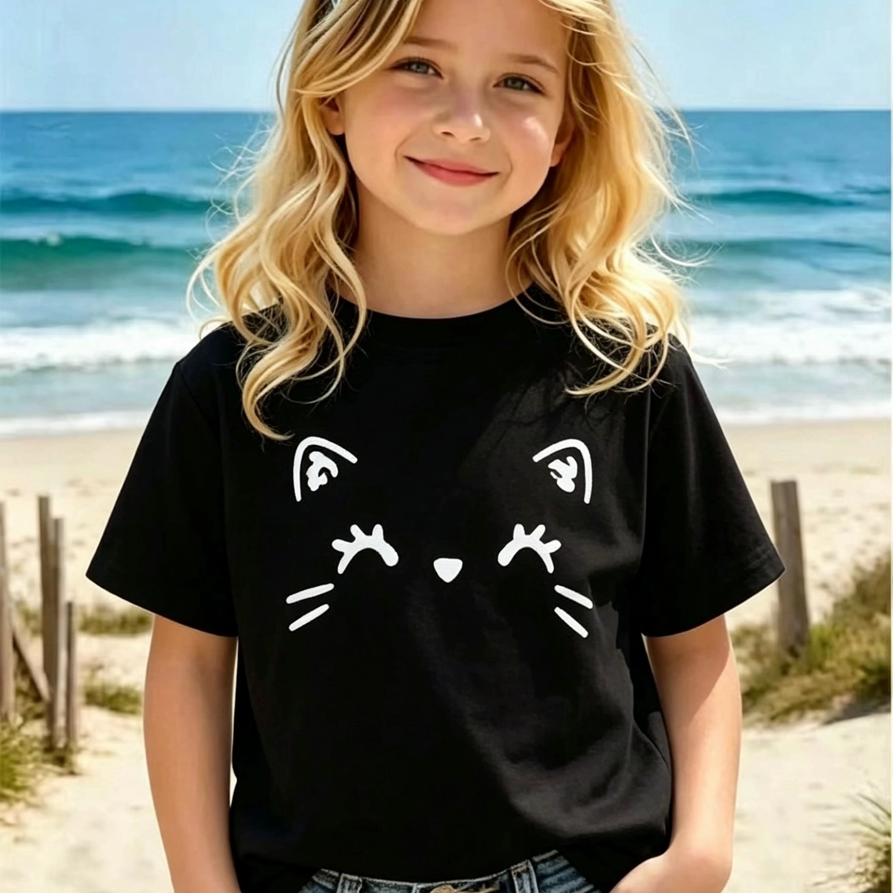 TEMU Girls' T-shirt 1pc Short-sleeved T-shirt, Summer Round-neck Print Top, Sporty Cute Fashion Clothing