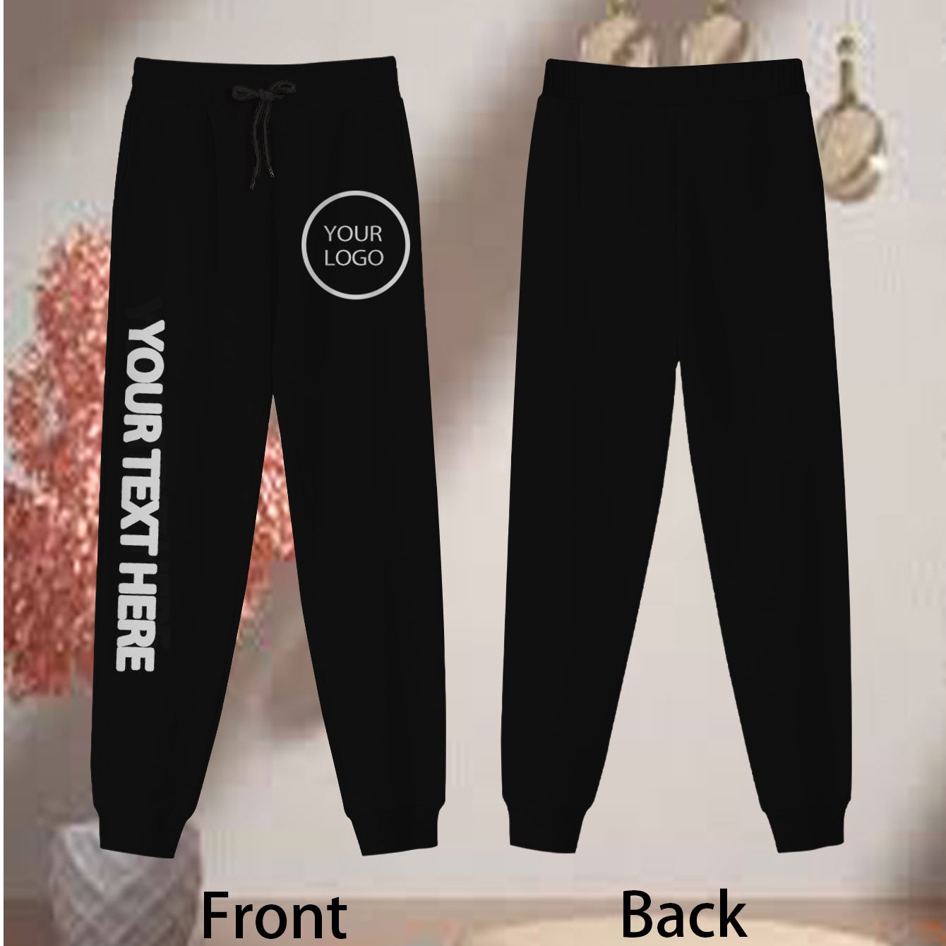 TEMU Men's Custom Text Logo Sports Pants - Loose- Joggers With Branding, Pockets & Solid Color | Suitable For Athletic Wear, Casual Outfits, Training