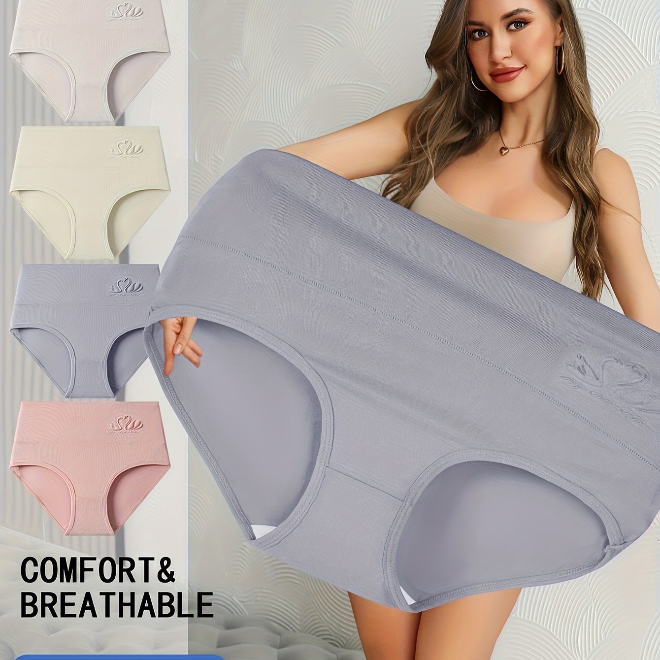 Image of 4- Size High Waist Shaping Solid Color Women's Underwear, Comfortable And Breathable Elastic Briefs, Women's Underwear
