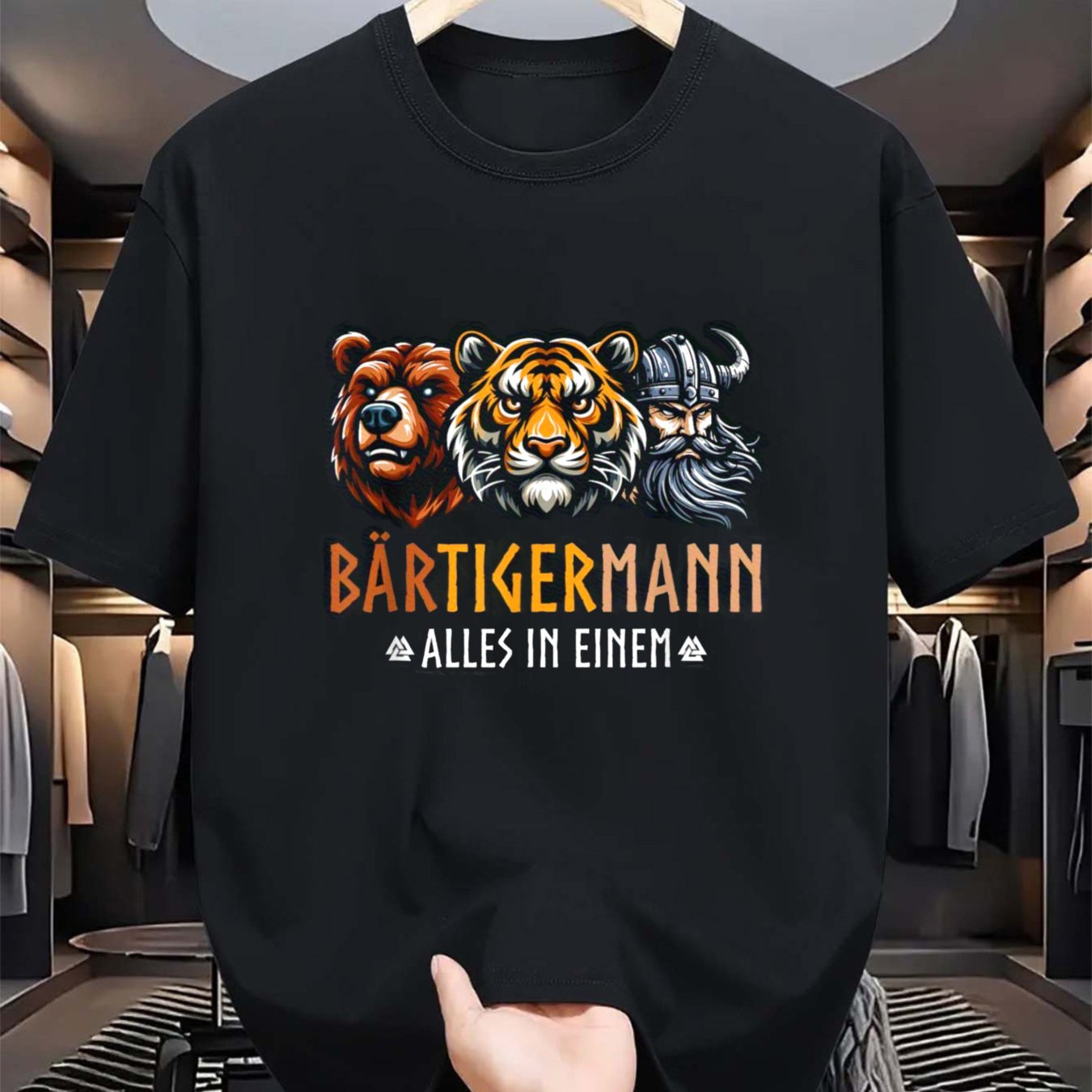 Bear Tiger Viking For Man All In 1 Casual Outing Pure Cotton Short Sleeve T Shirt