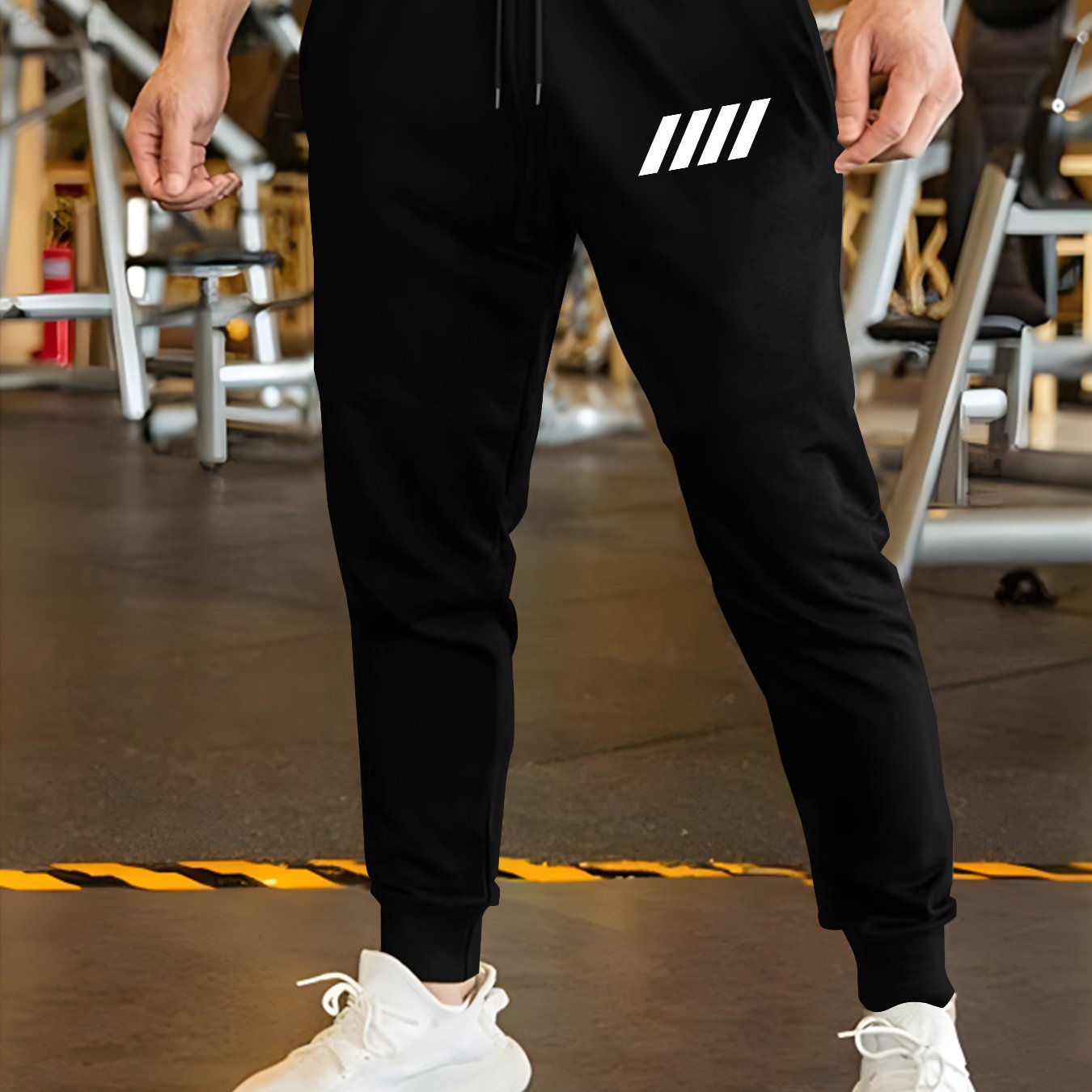 TEMU Men's Horizontal Stripe Athletic Jogger Pants With Elastic Waist & Drawstring - Casual Gym Pants With Pockets, Comfortable Regular Fit For
