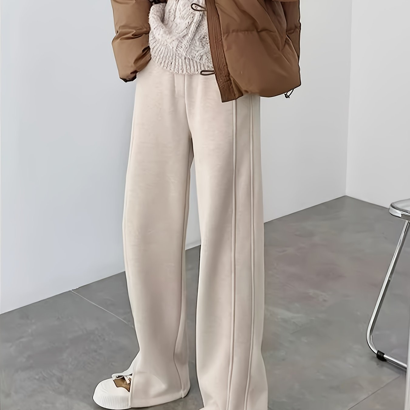 TEMU 【商品名】レディース カジュアル 高ウエスト ストレートレッグパンツ、ルーズで快適なズボン（ポケット付き）、レディース ウエストゴム ファッション ワイド ストレートパンツ、アウトドアに最適、など