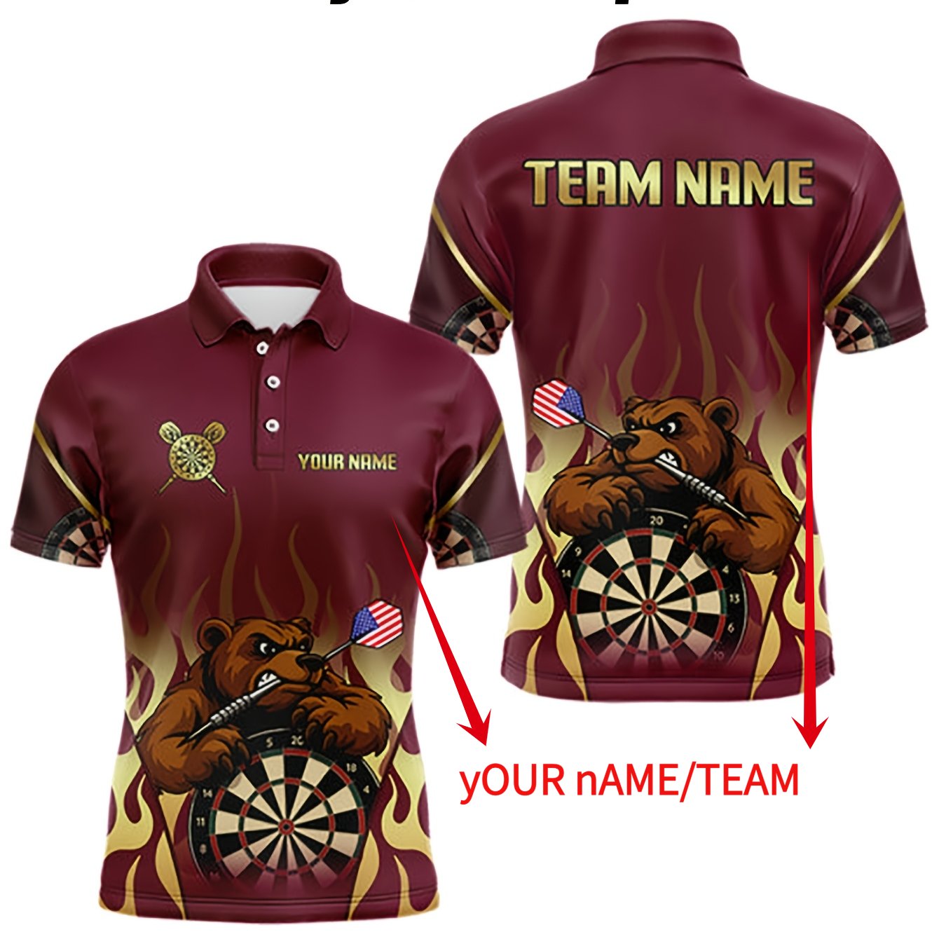TEMU Custom Plus-size Dart Team Shirt, Personalized Pattern Printing, Team Design, Breathable And Comfortable, Suitable For Competition And Casual
