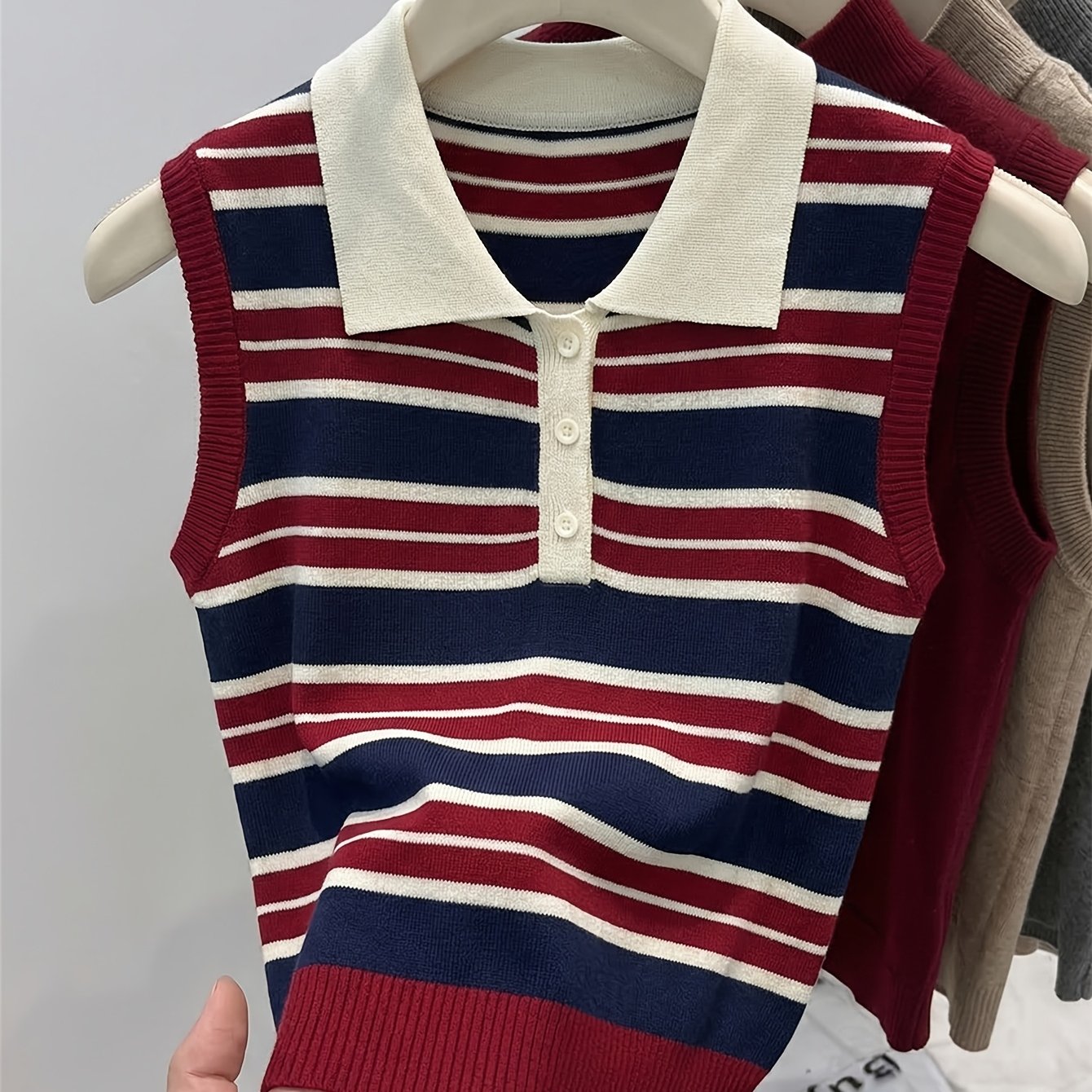 TEMU estate da donna: polo a maniche corte con e motivo a righe colorate, top senza maniche elegante e