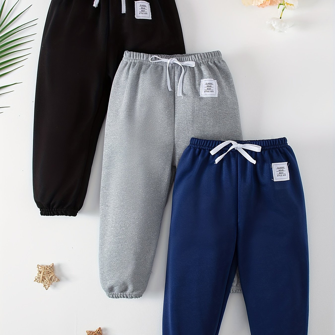 Image of 3pcs Boys' Casual Joggers - Breathable,thin And Loose Fit With Elastic Waistband & Drawstring Detail For Spring And Summer, Perfect For Outdoor