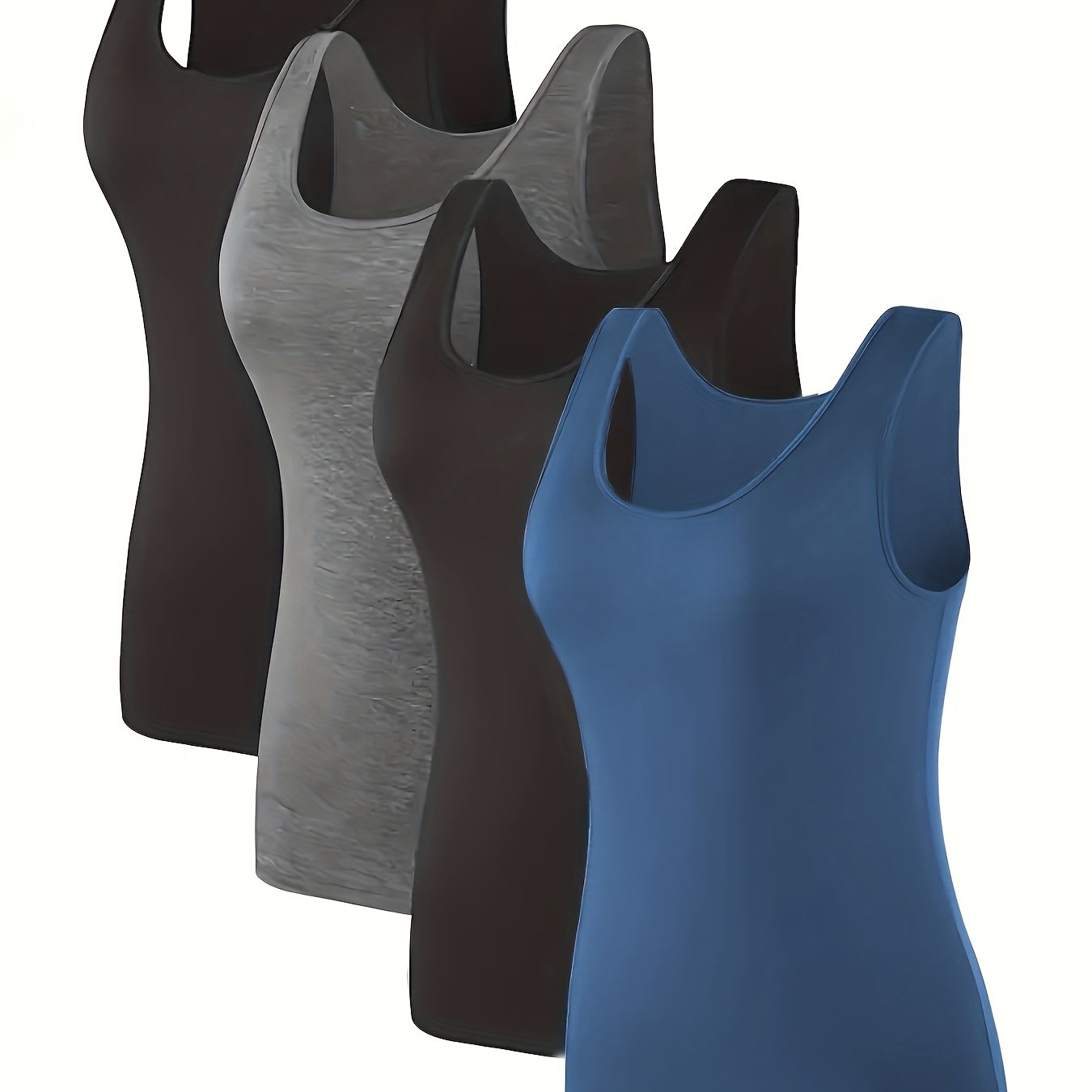 4pcs Set Round Neck Stretchy Y Casual Top, Versatile Solid Top For Women