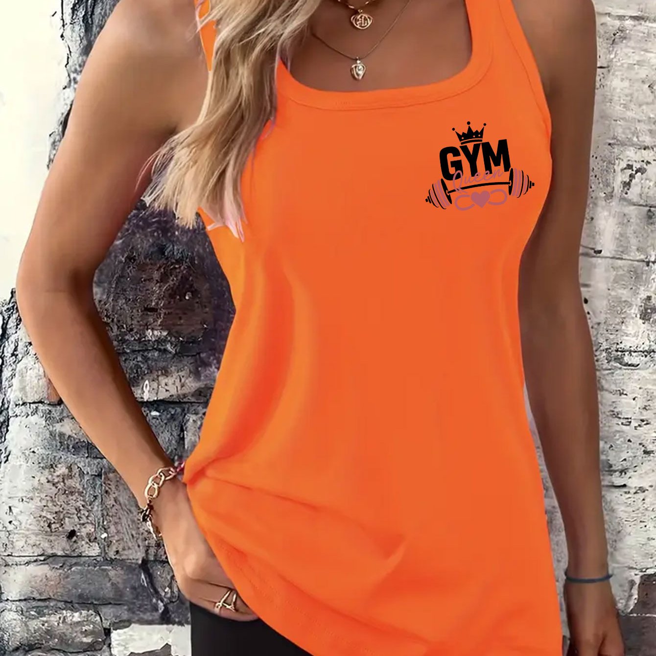 TEMU Fashion Gym Queen Slogan Pattern With Crown, Dumbbell, And Print, 1 Women's Casual And Fashionable Sports Sleeveless Vest - A Must-have Casual