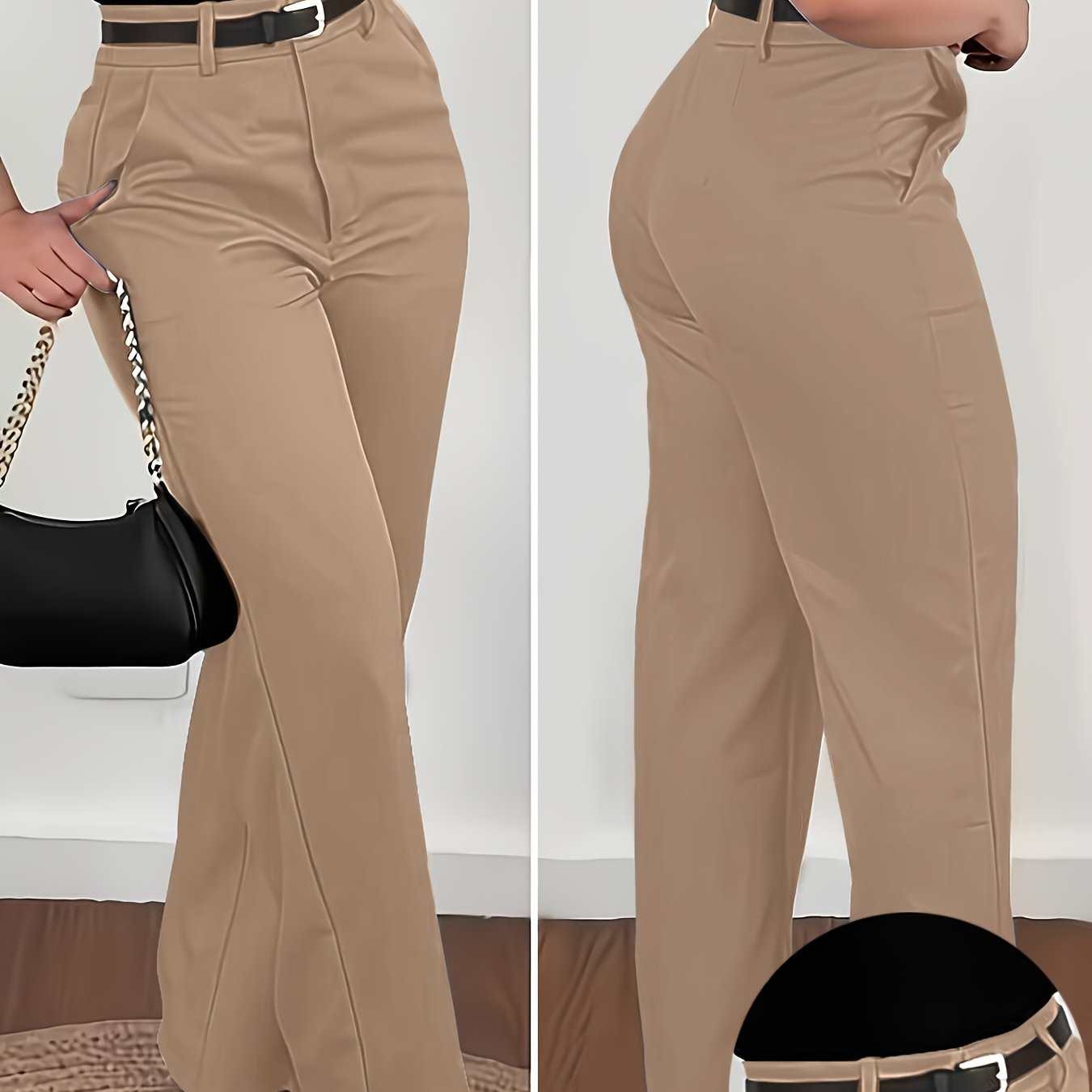 TEMU Women's Fashion Solid Color Elegant Trousers, Style, Machine Washable, Suitable For Office And Casual Wear