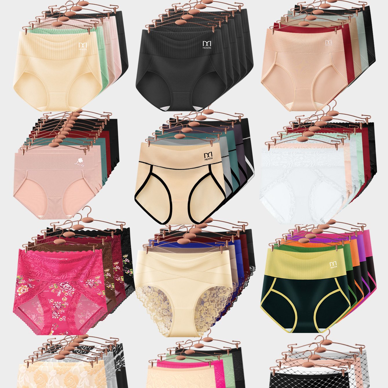Image of 15pcs Women Assorted Random Panties Mixed Lace Solid Printed Styles Ladies Underwear Multipack