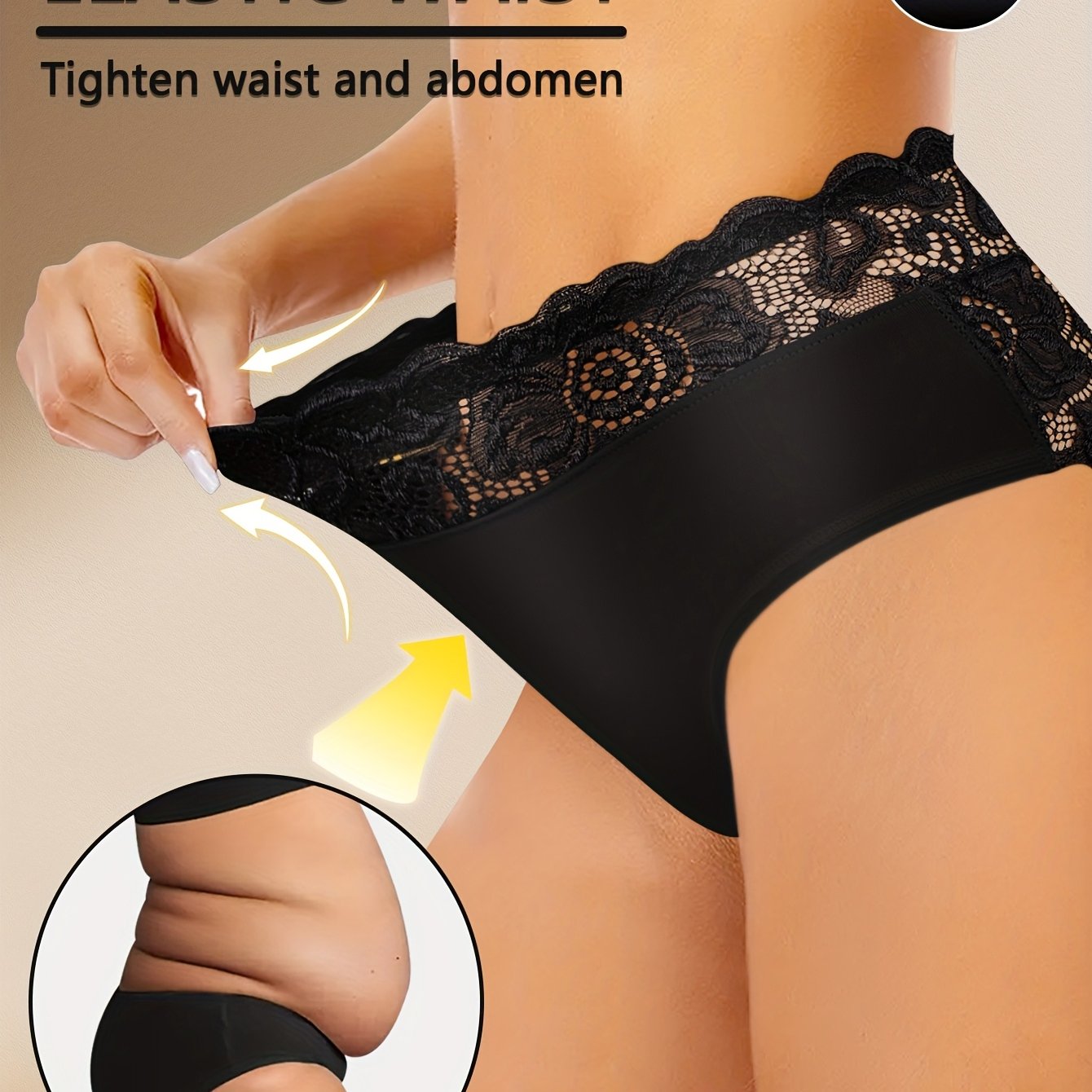 Image of 2pcs Drttsn Women's High-waisted Underwear - Elegant Lace Briefs With Tummy Control, Solid Black Full Coverage Non-sheer Panties, Comfortable For Casual Attire Or Special Occasions (2pcs)