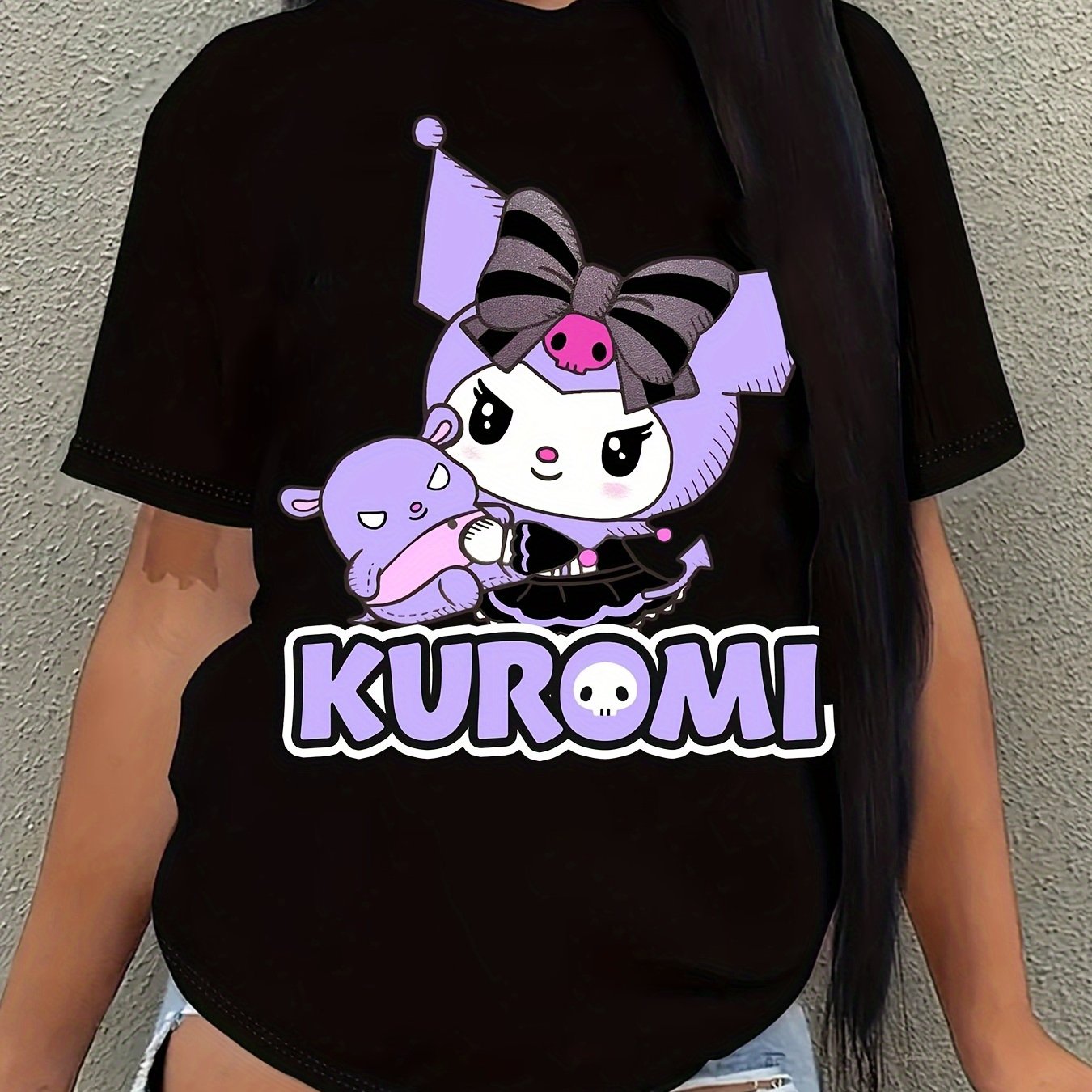 TEMU Officially Licensed Cute And Women's T-shirt Kuromi Character Design For Casual Wear And Summer