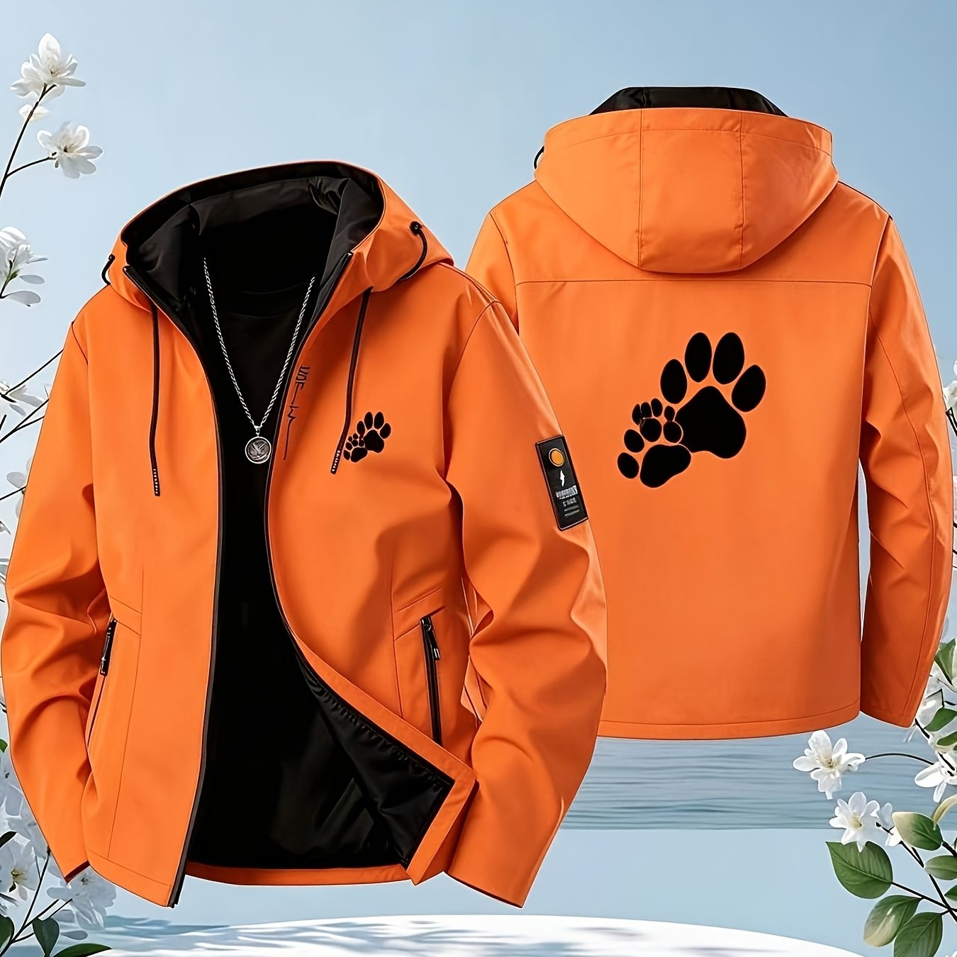 TEMU Veste zippée à capuche unisexe avec logo de patte et motif au dos - Matériau lisse Y, style décontracté, convient aux hommes et aux femmes - un