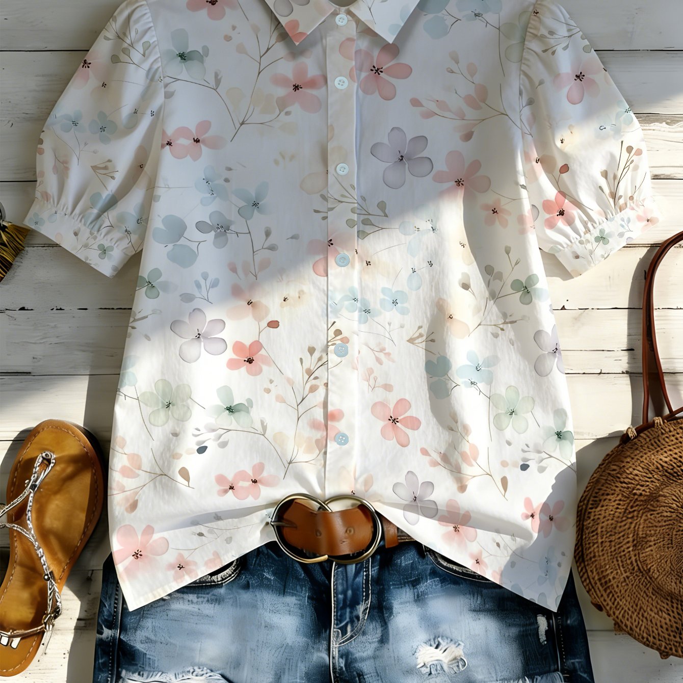 TEMU 1pc Short Sleeve Blouse Shirt - Full-body Floral Collar T-shirt, Breathable Skin-friendly Summer Top Suitable For Daily Wear, Campus, Beach