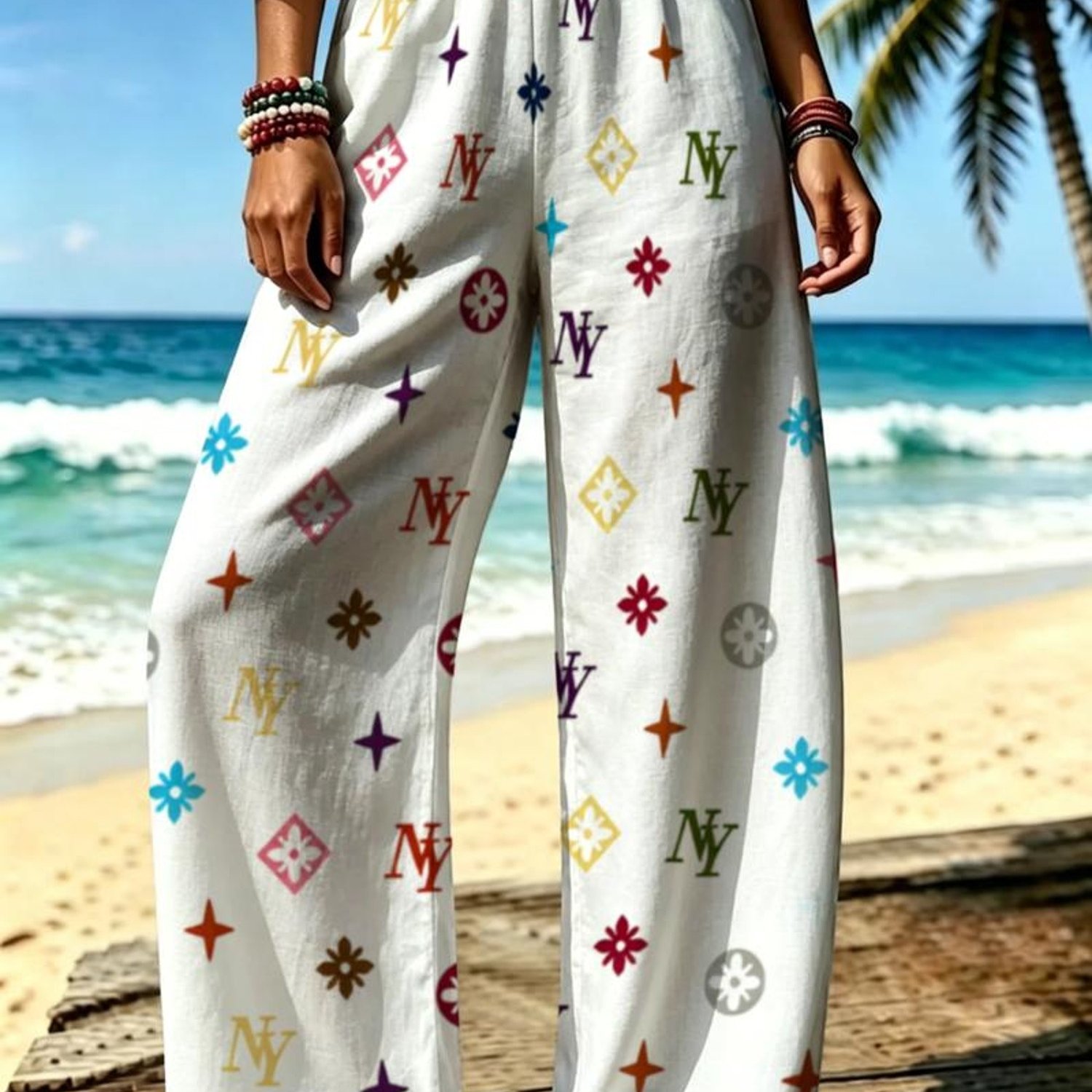 TEMU Women's Fashion Casual Pants, Colorful Pattern, Mixed Colors, Multiple Sizes , Vibrant And Design, Suitable For Daily Wear And , Trendy Women's