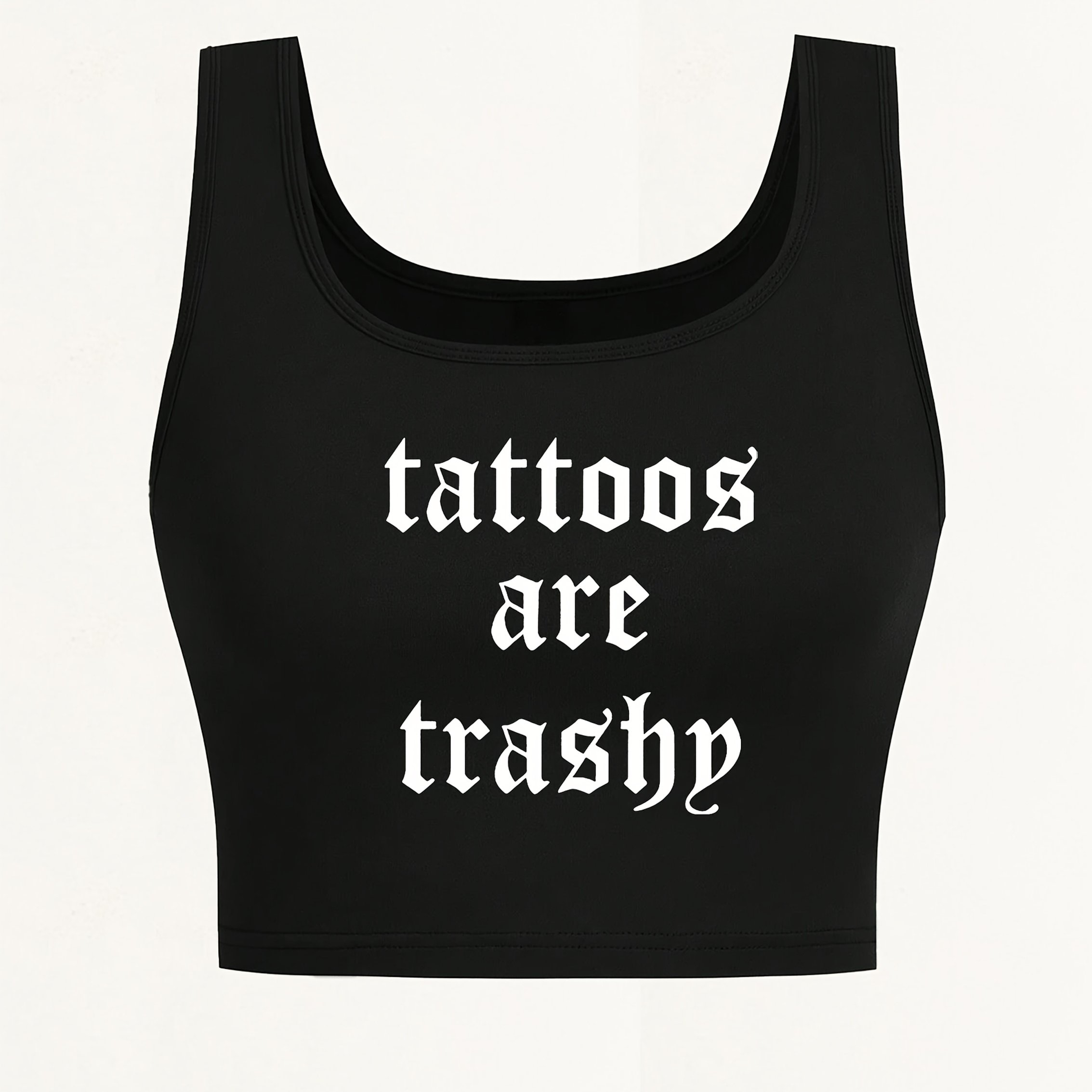 E-shop Damens "TATTOOS ARE " Druck Nahtloses Ärmelloses Crop-Tanktop - Schulterfreies Tiefes U-Ausschnitt, Leichtes Atmungsaktives Yoga &