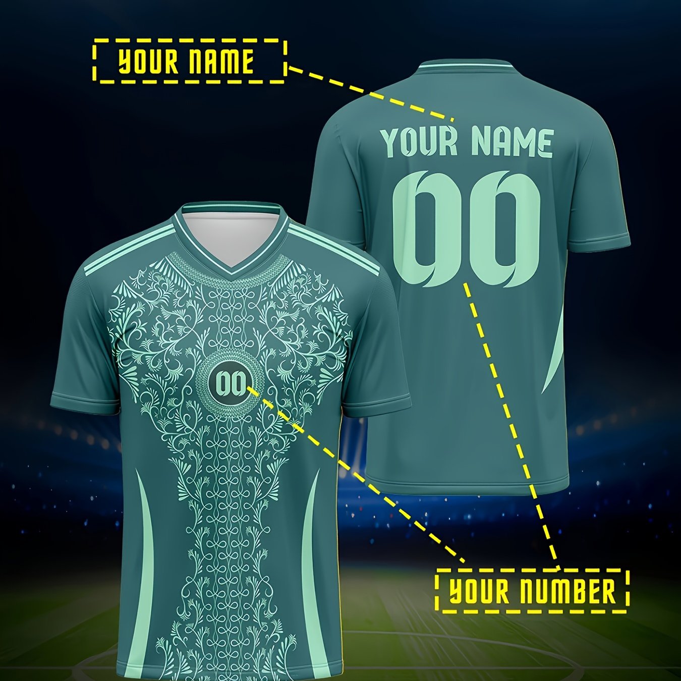 TEMU Maillot de football personnalisé Algérie à col en V pour fêtes d'été, extérieur et uniformes - Nom/Numéro/Imprimé floral personnalisés, maillot