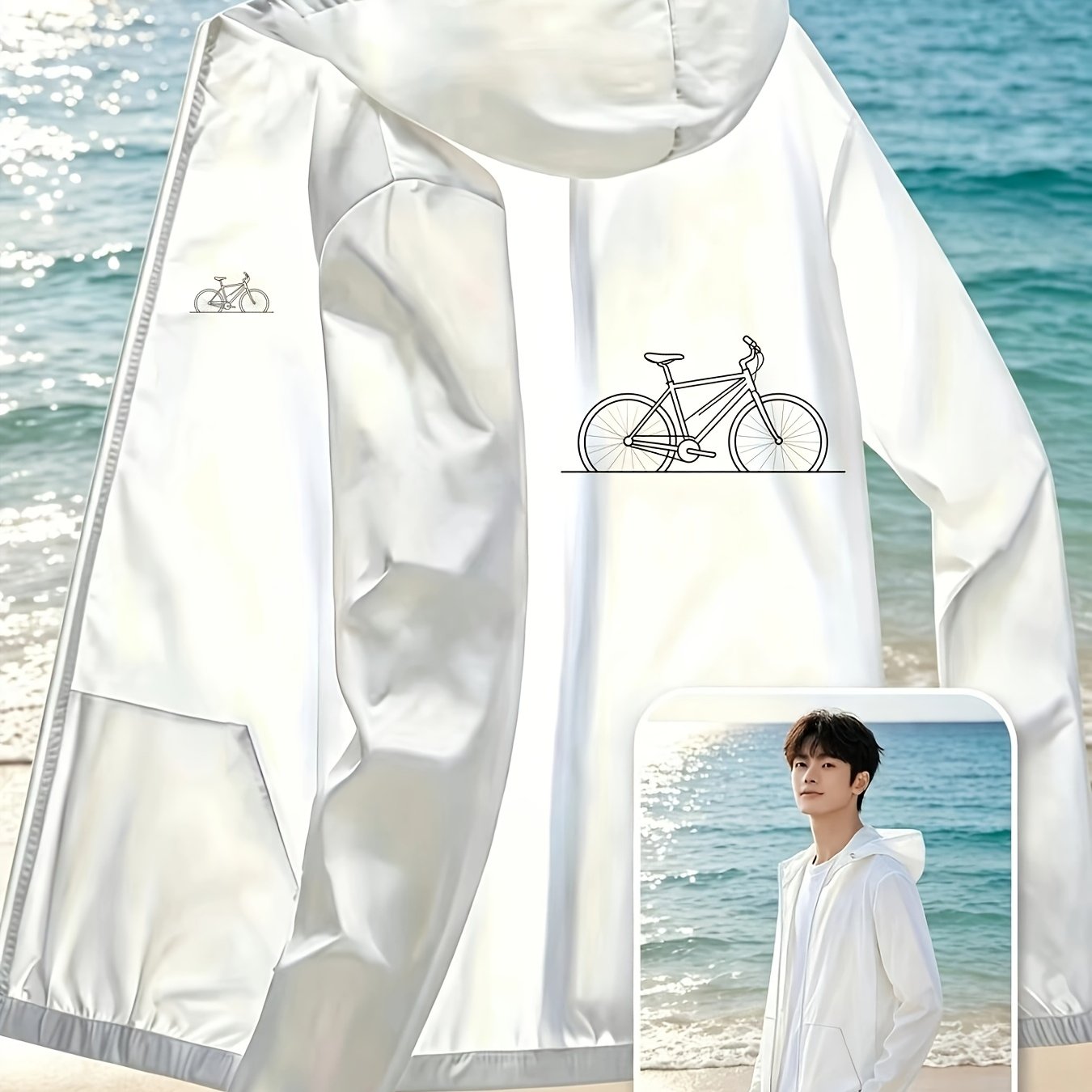 TEMU Unisex Road Bike Print Hooded Zip-up Jacket, In 3 Colors. Skin-friendly, Loose-fitting, Stylish, Versatile, Casual, Trendy, Streetwear, Sporty,