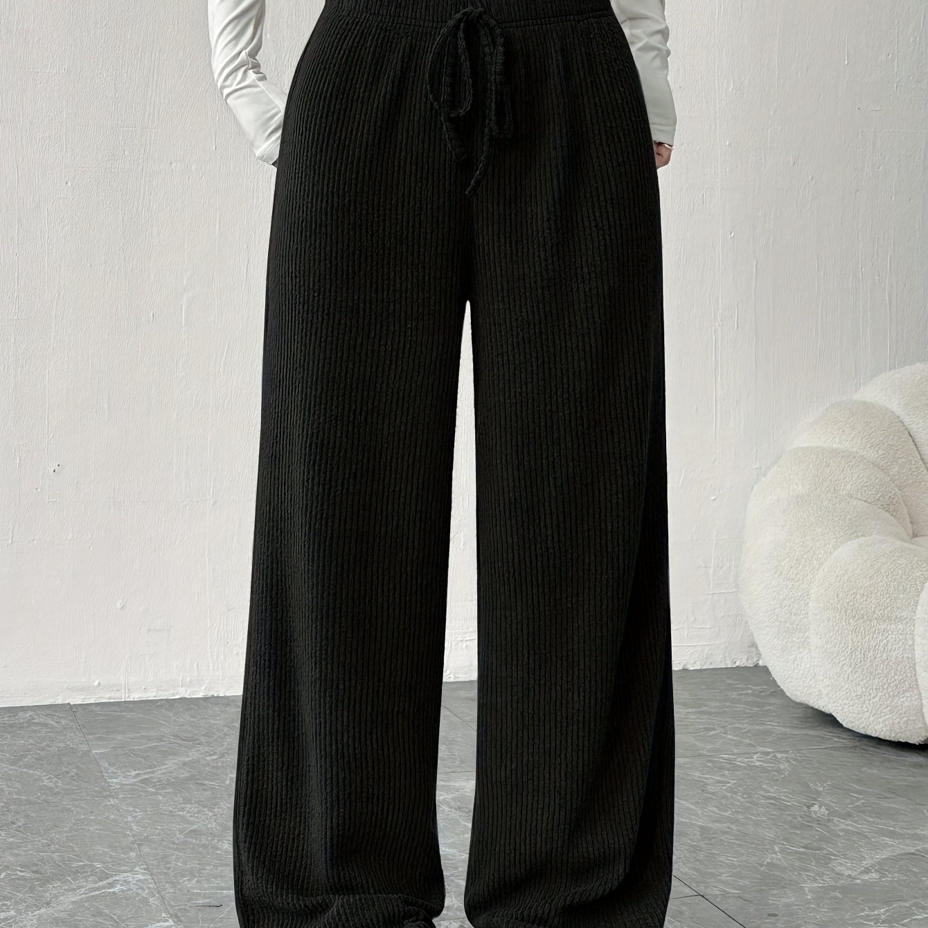 TEMU Women' Color Straight Leg Loose Casual Sports Pants, New Style Ribbed Long Pants For Morning/evening Run, Outing, Home, For , Machine Washable